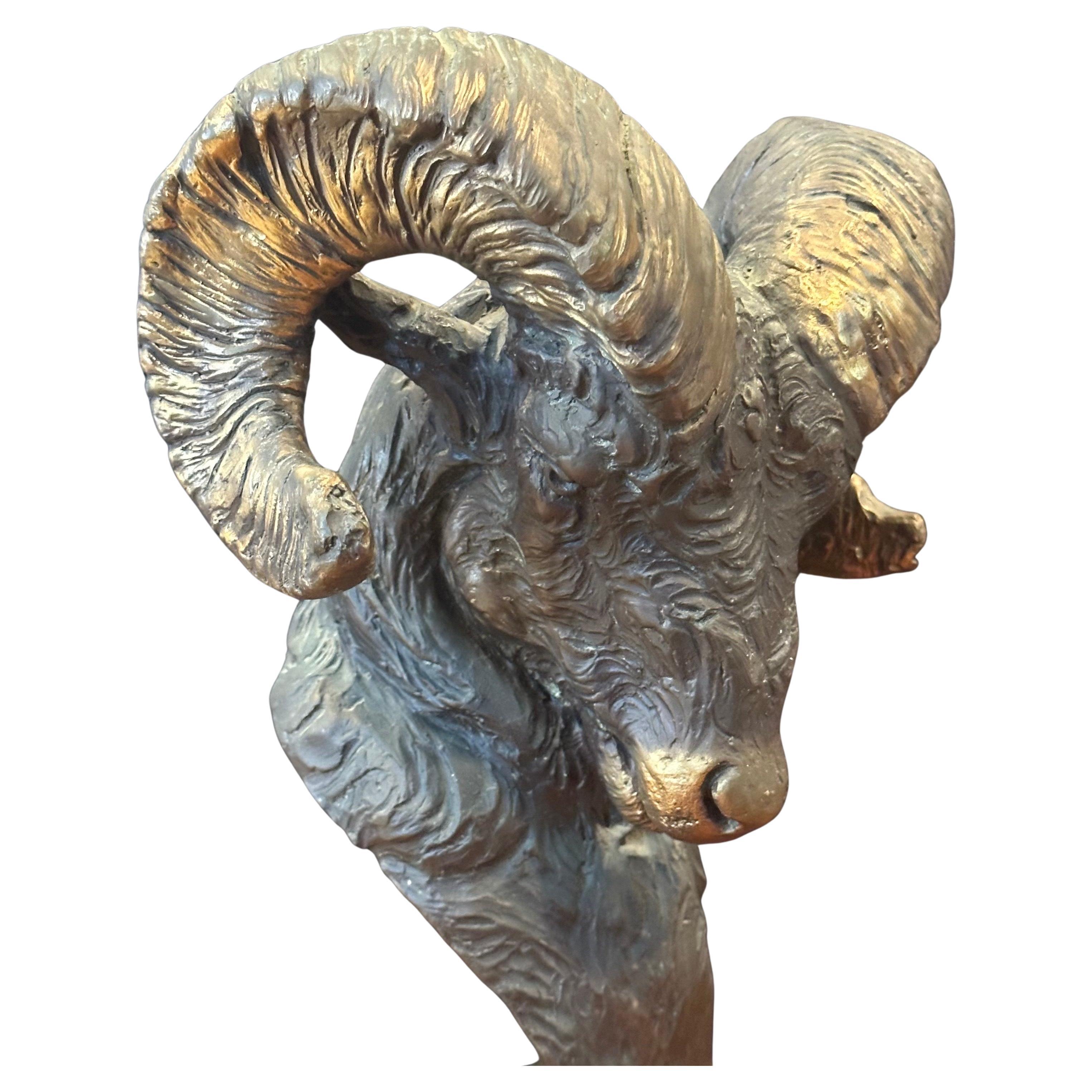 Cast Bronze Bighorn Ram Bust Sculpture Entitled 