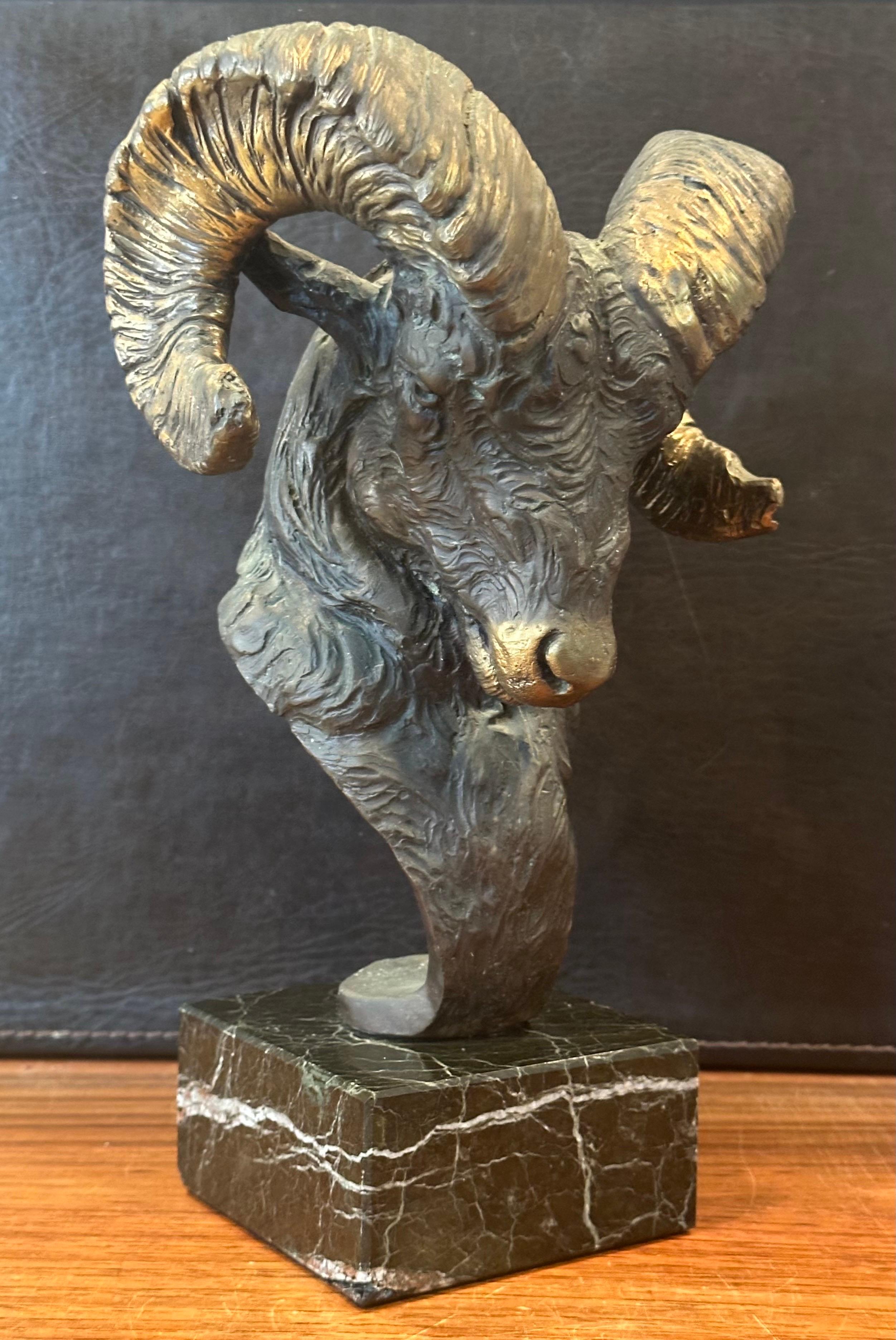 Bronze Bighorn Ram Bust Sculpture Entitled 