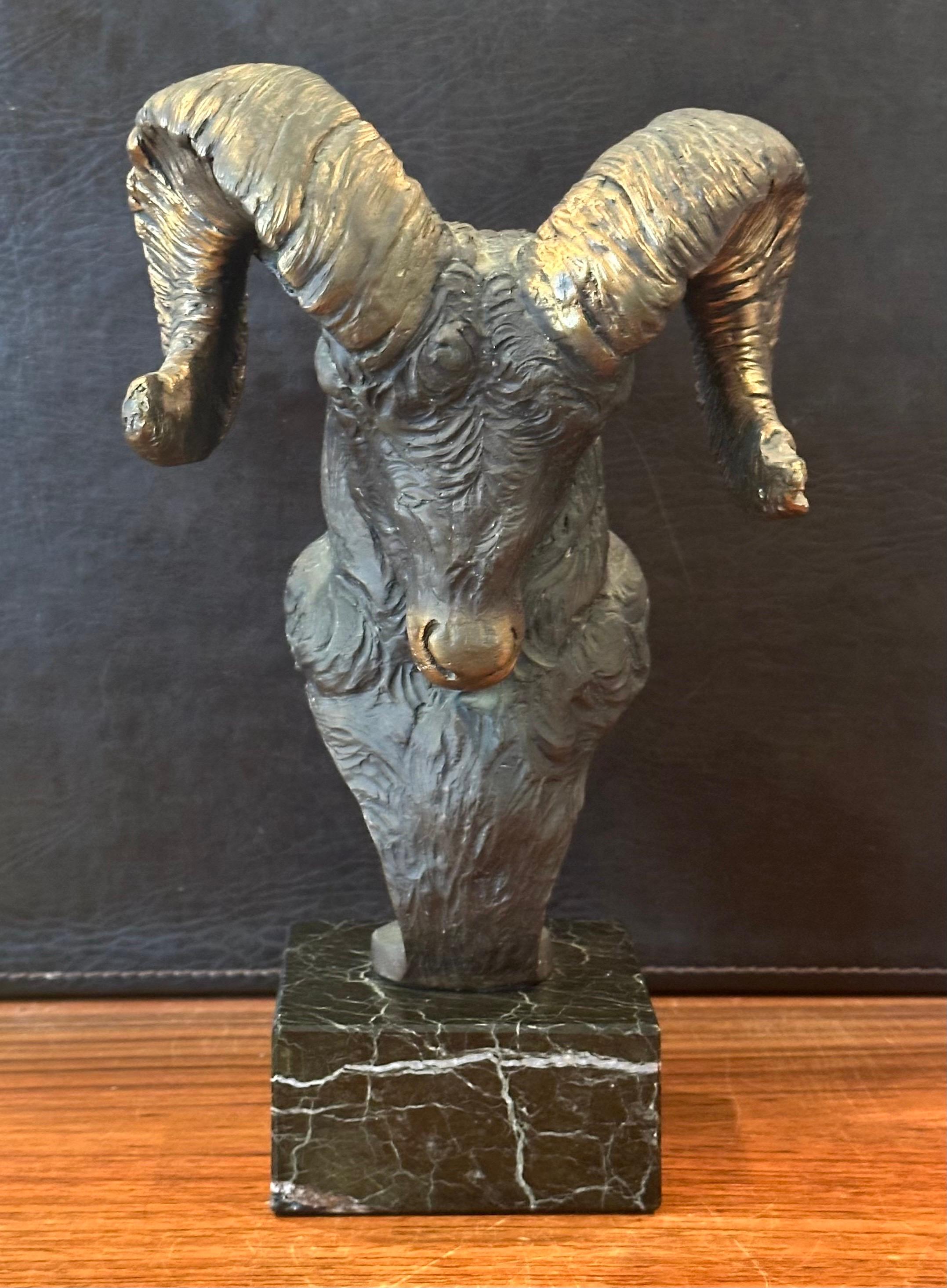 20th Century Bronze Bighorn Ram Bust Sculpture Entitled 