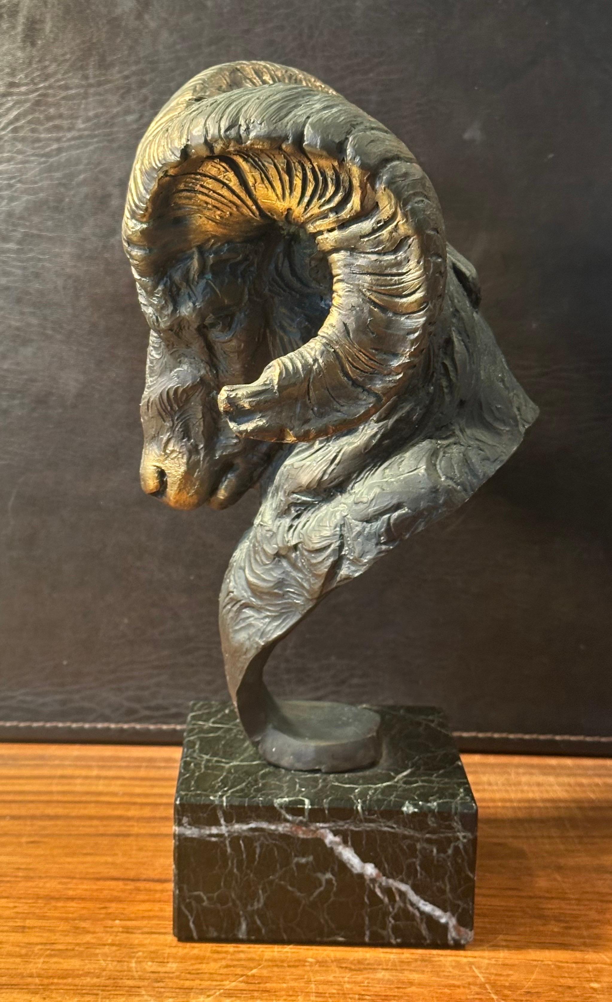 Bronze Bighorn Ram Bust Sculpture Entitled 