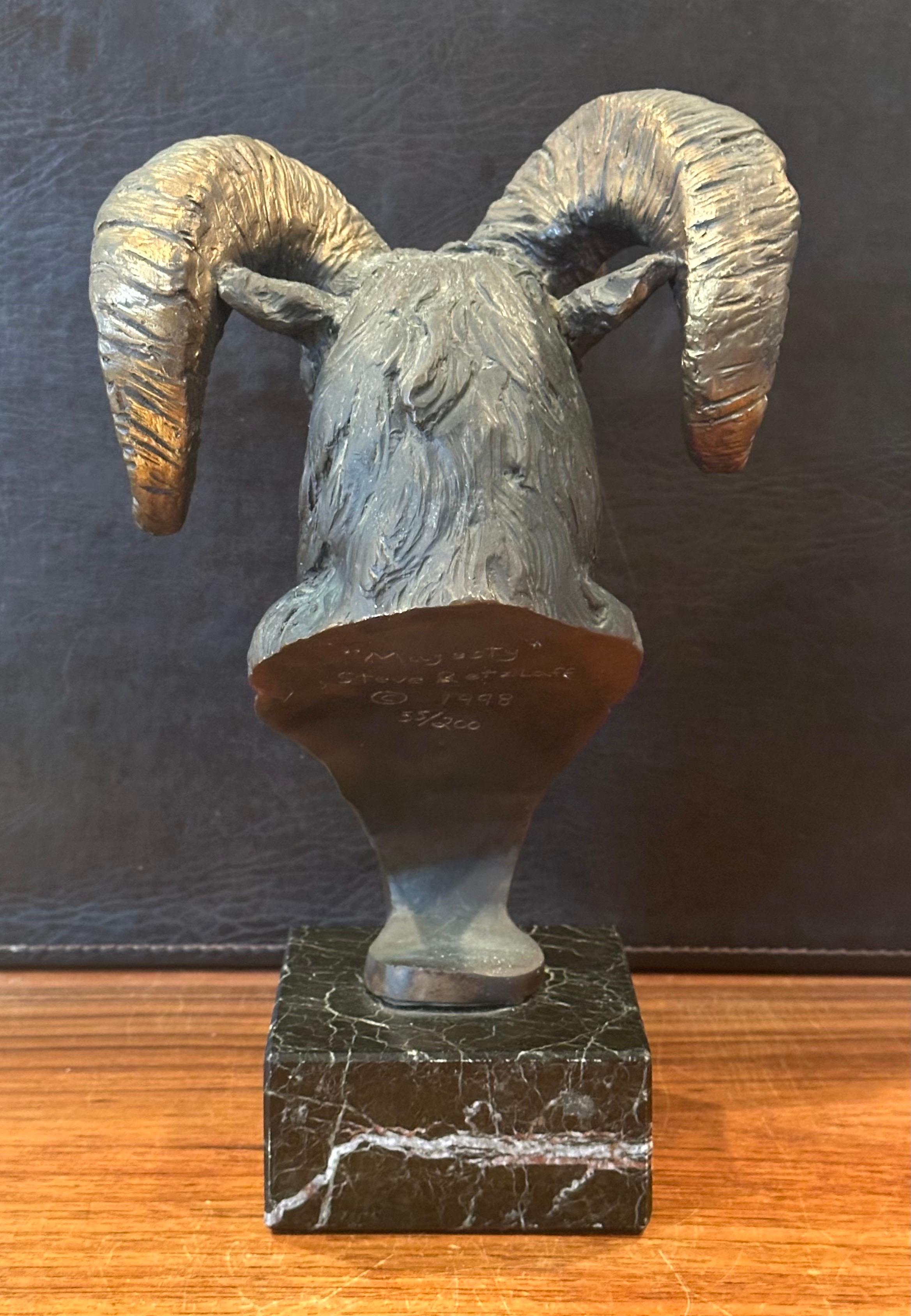 Bronze Bighorn Ram Bust Sculpture Entitled 