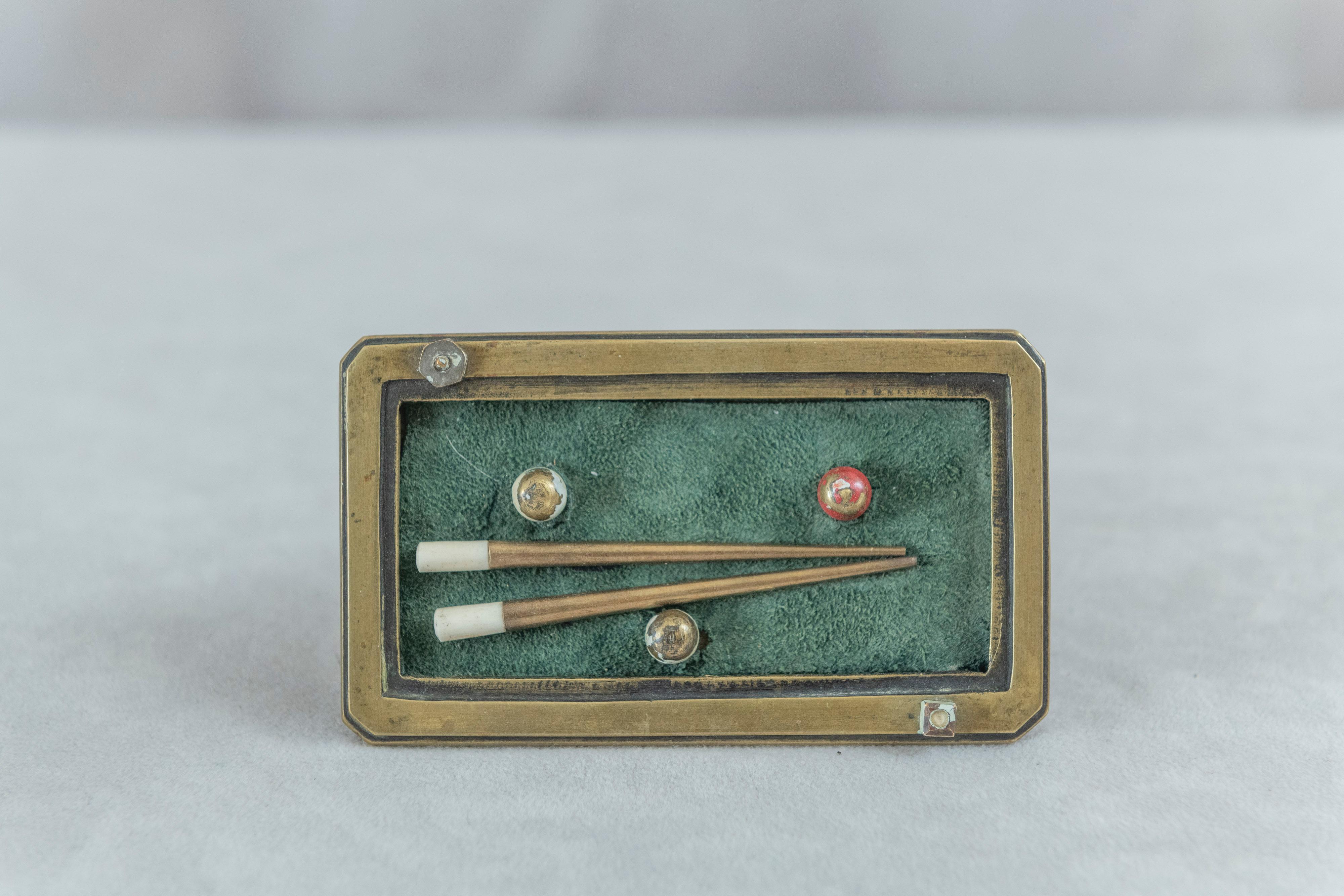 Cast Bronze Billiard Table w/ Accessories Box, Jewelry, Rings. ca. 1890 For Sale