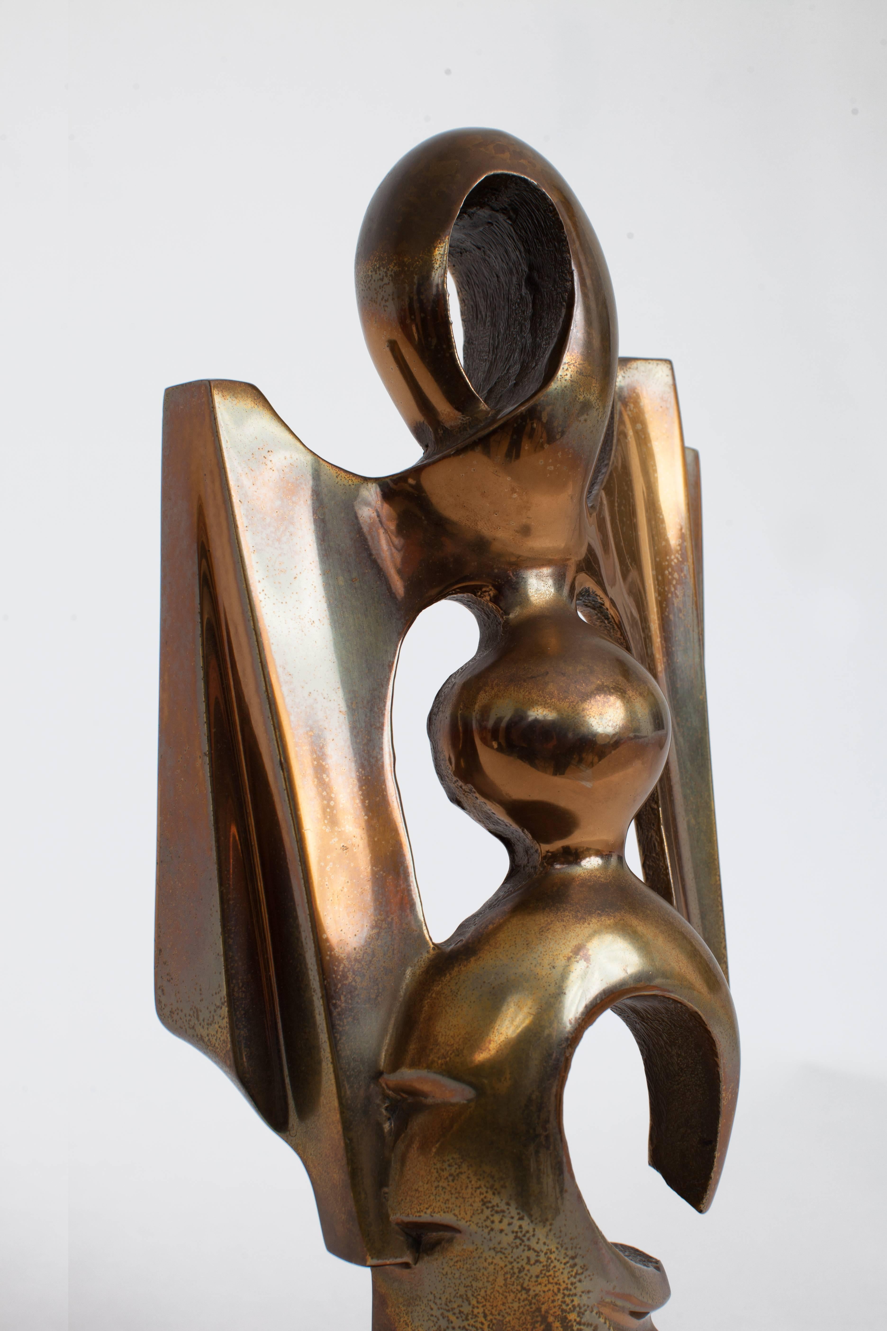 Bronze Biomorphic Sculpture on Black Marble Base, France 1980s In Good Condition In New York, NY