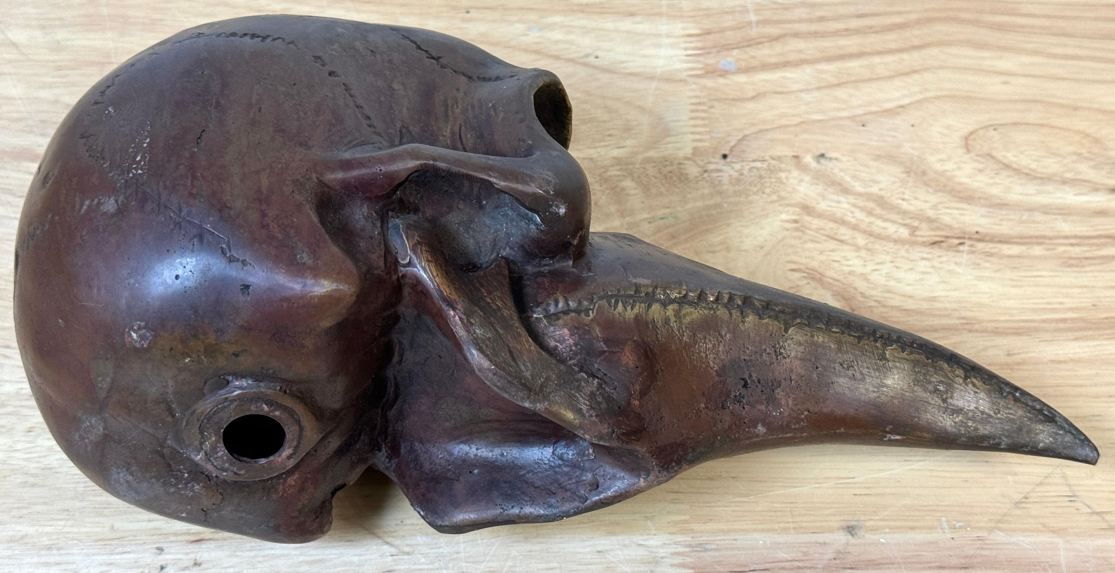 Calavera de Bronce con Pico de Pájaro Fantasía/ Memento Mori  Escultura 6