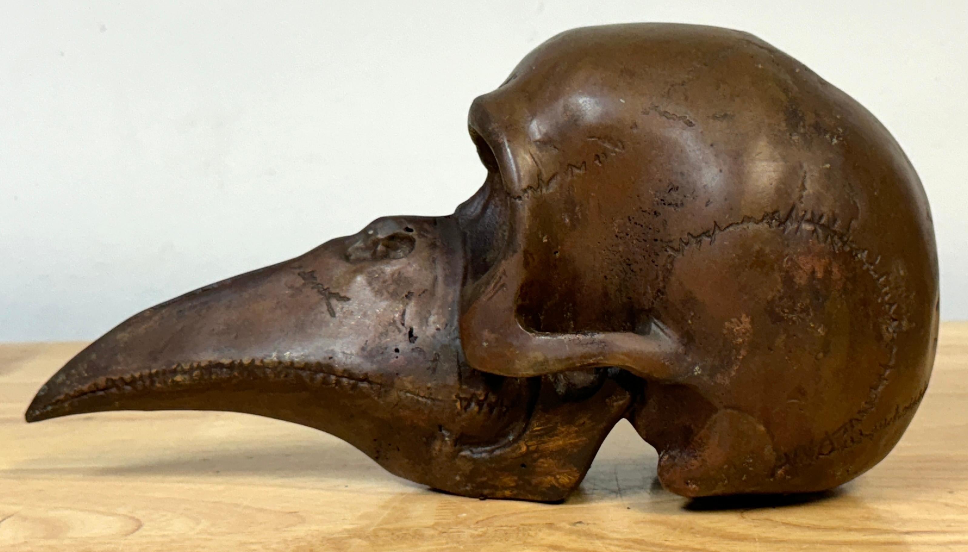 Calavera de Bronce con Pico de Pájaro Fantasía/ Memento Mori  Escultura Vaciado
