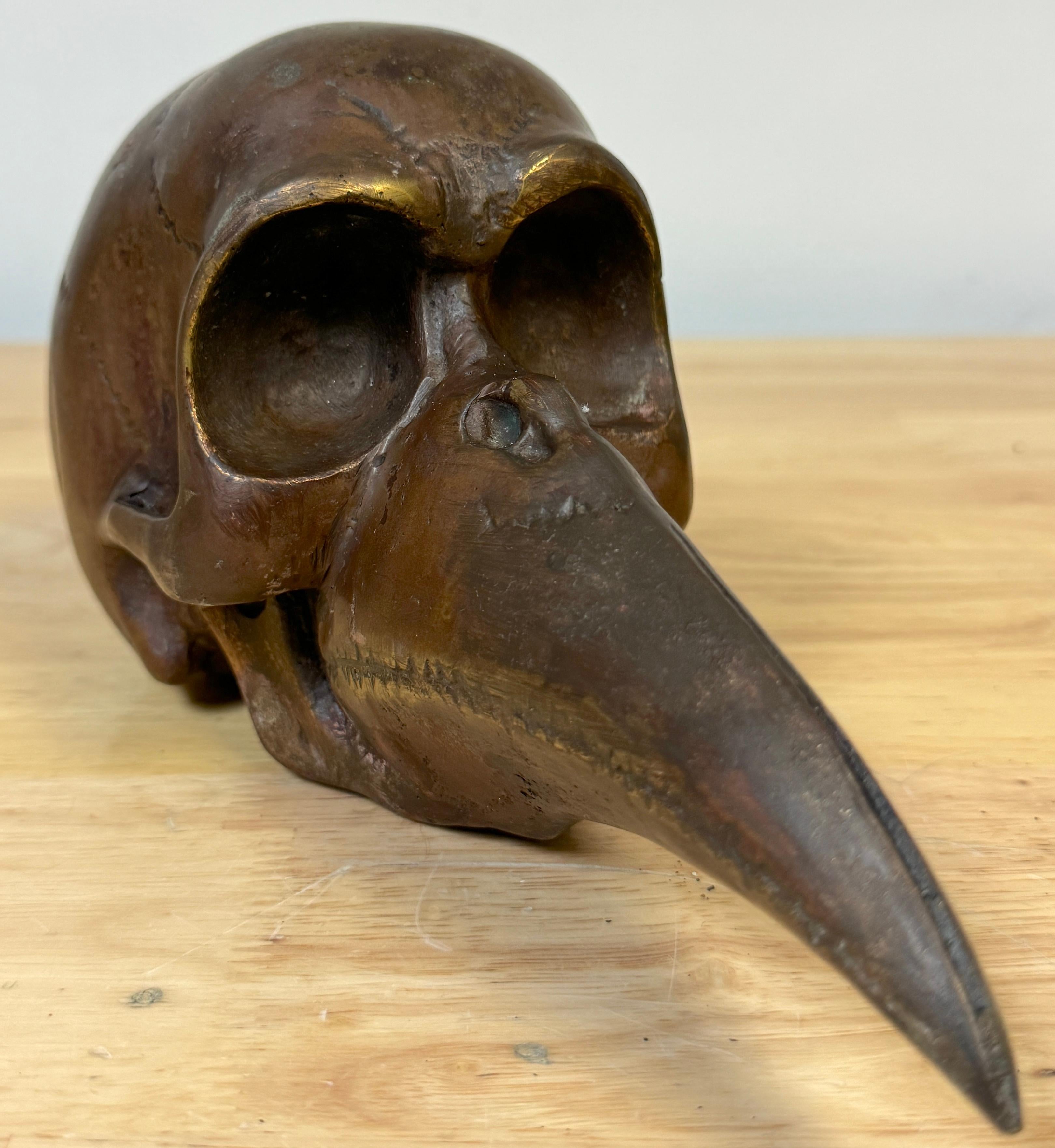 Calavera de Bronce con Pico de Pájaro Fantasía/ Memento Mori  Escultura siglo XX