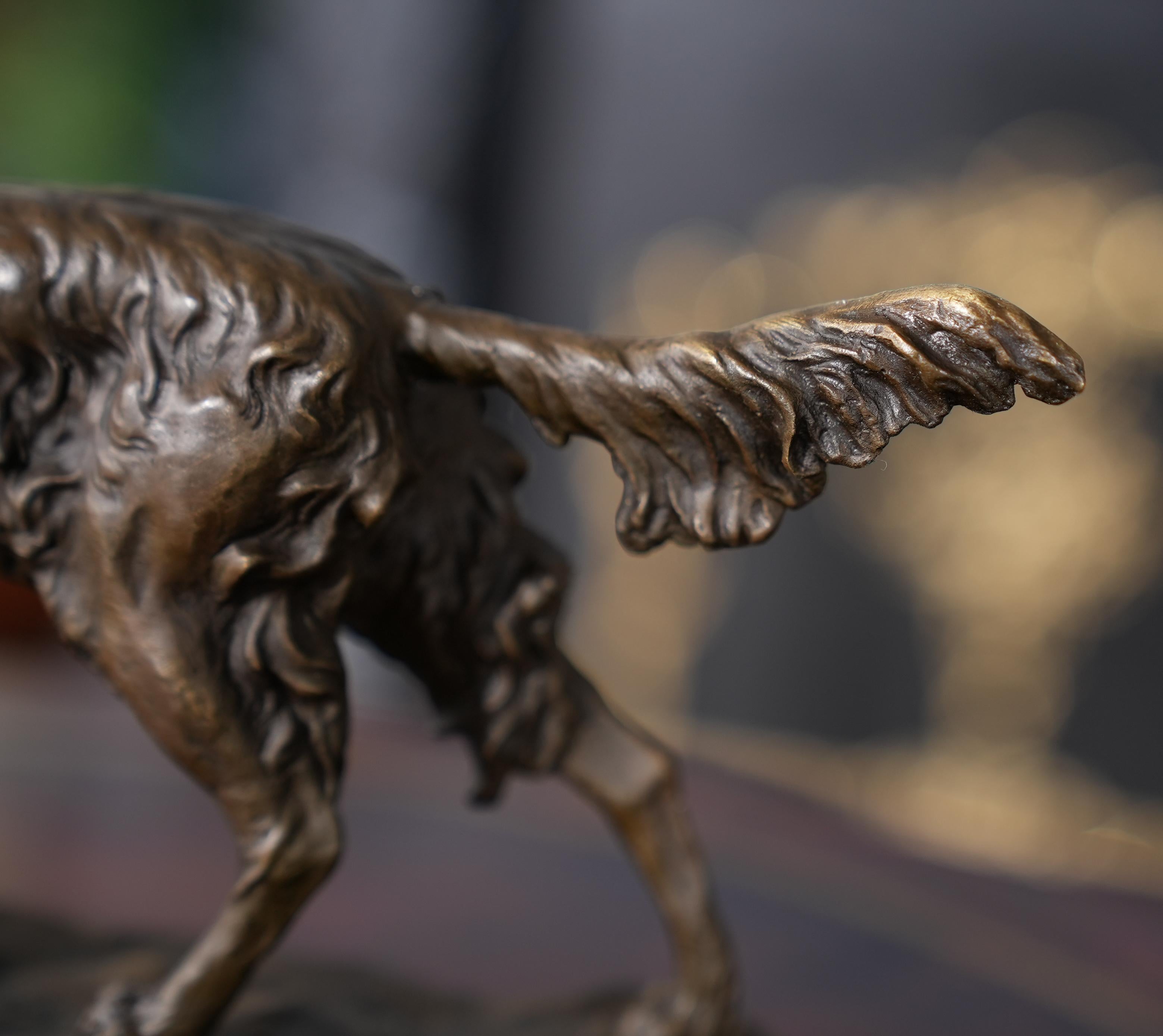 Hand-Crafted Bronze Bird Dog on Marble Base For Sale