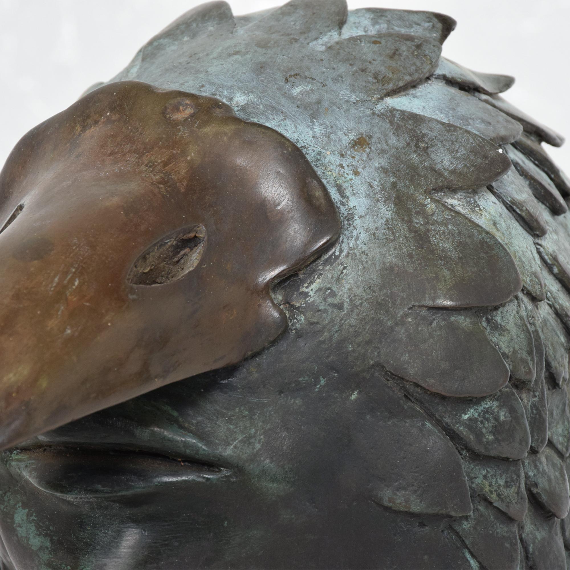 Bronze Bird Man Head Beak Art Sculpture Signed ARIESA Mexico 1960s Brutalism 2