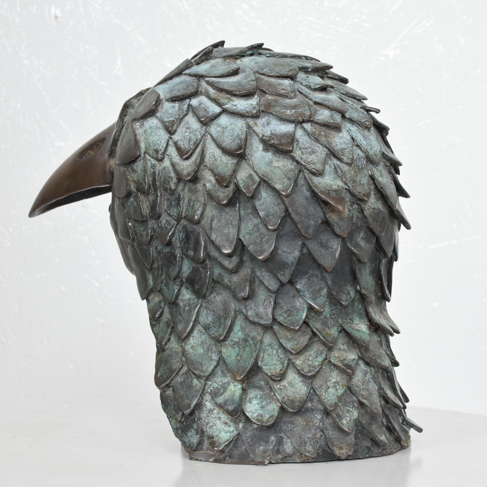 Bronze Bird Man Head Beak Art Sculpture Signed ARIESA Mexico 1960s Brutalism In Good Condition In Chula Vista, CA