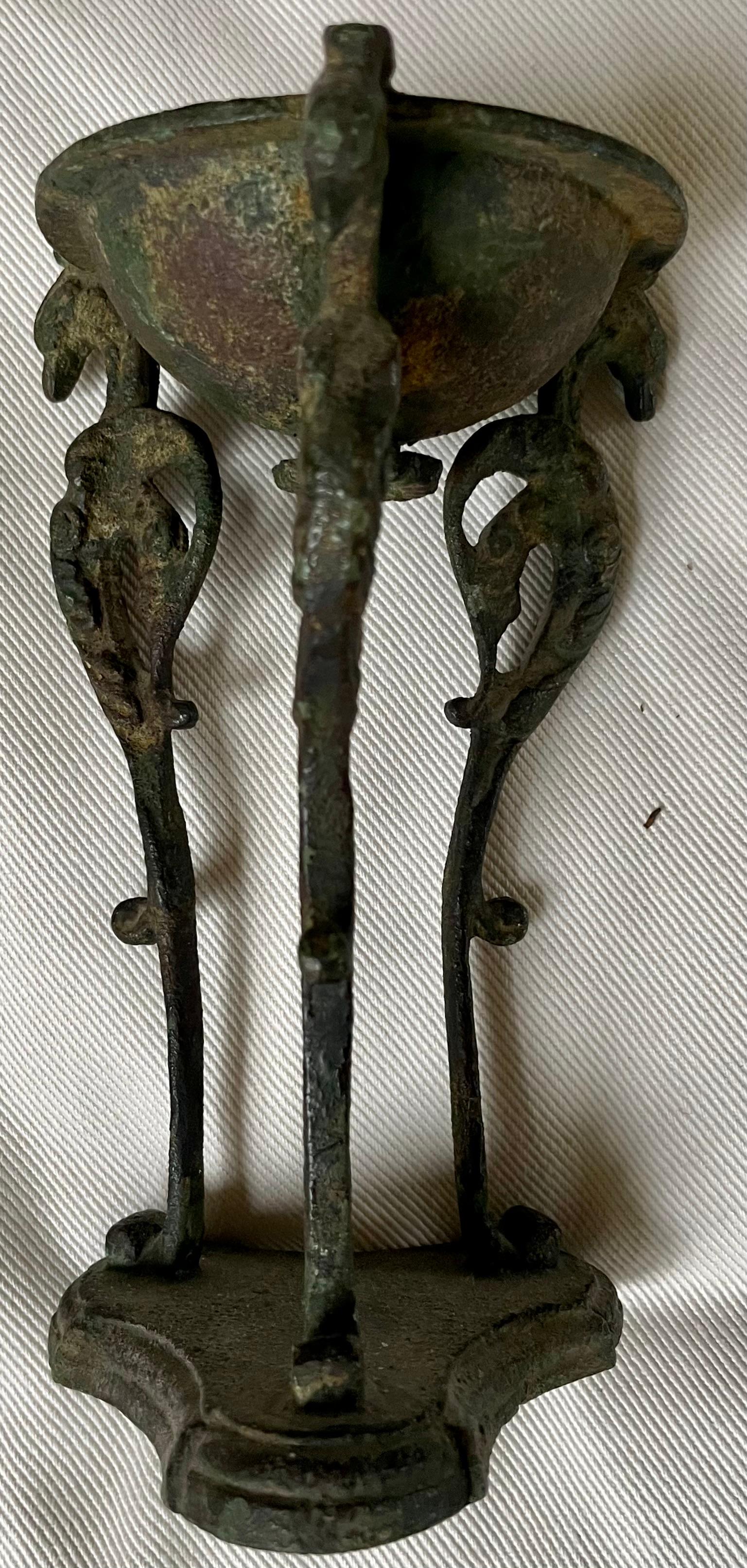 Bronze Bird Tripod Candle Stand In Good Condition For Sale In New York, NY