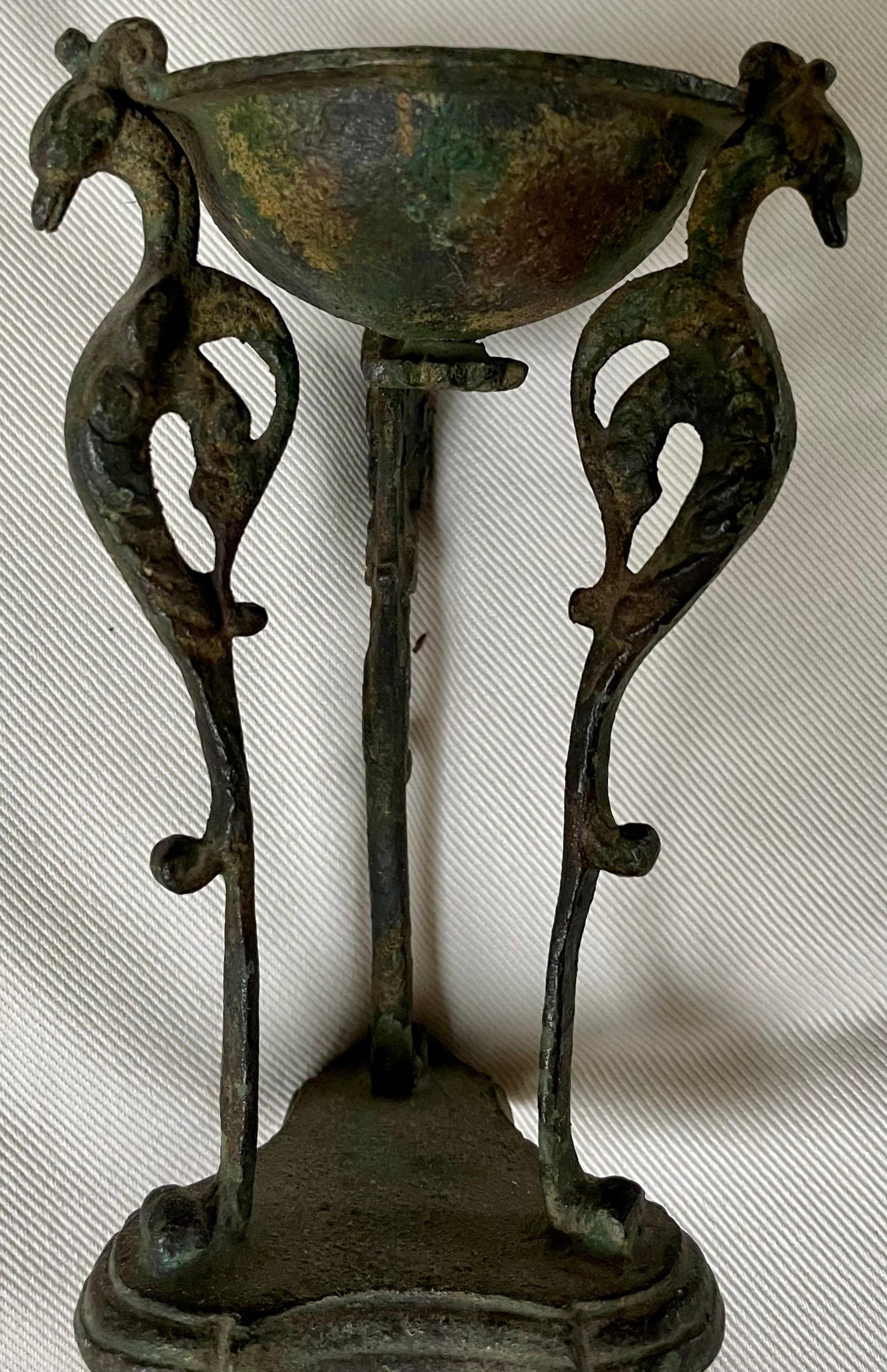 18th Century Bronze Bird Tripod Candle Stand For Sale