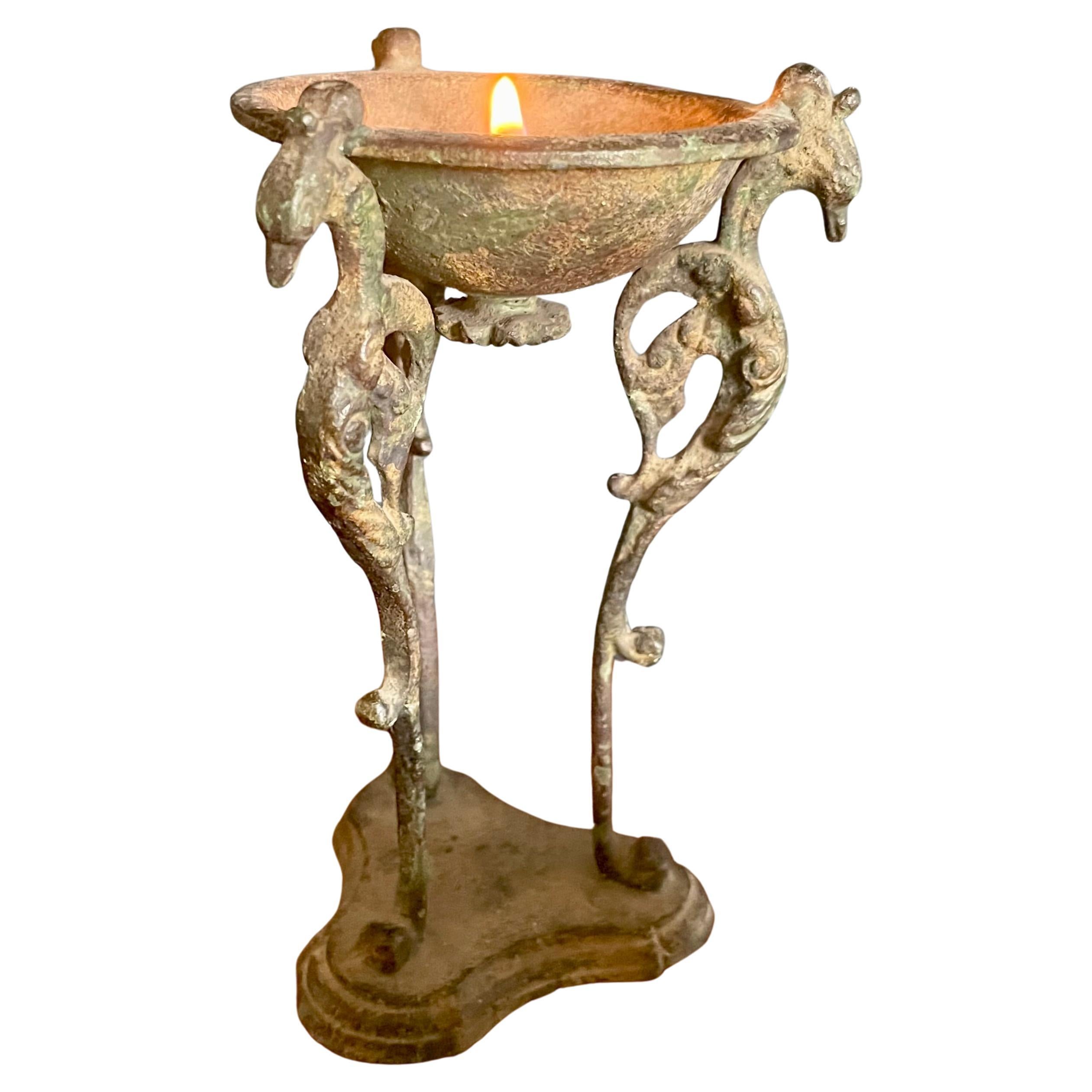 Bronze Bird Tripod Candle Stand For Sale