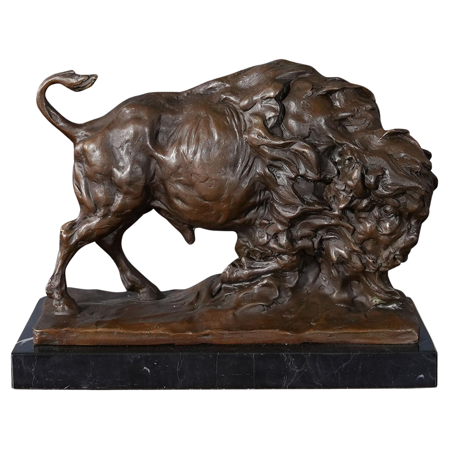Bronze Bison with Marble Base