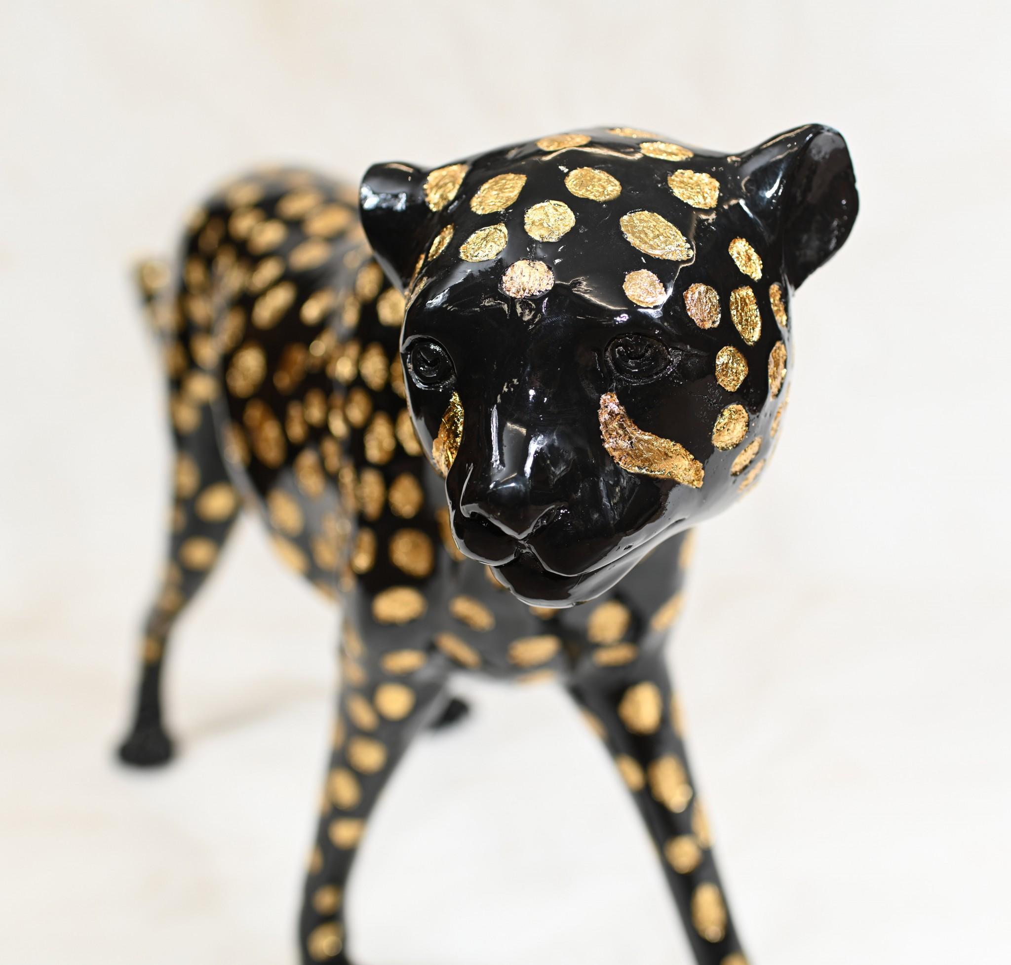 Bronze Black Panther Statue Art Deco Cat For Sale 3