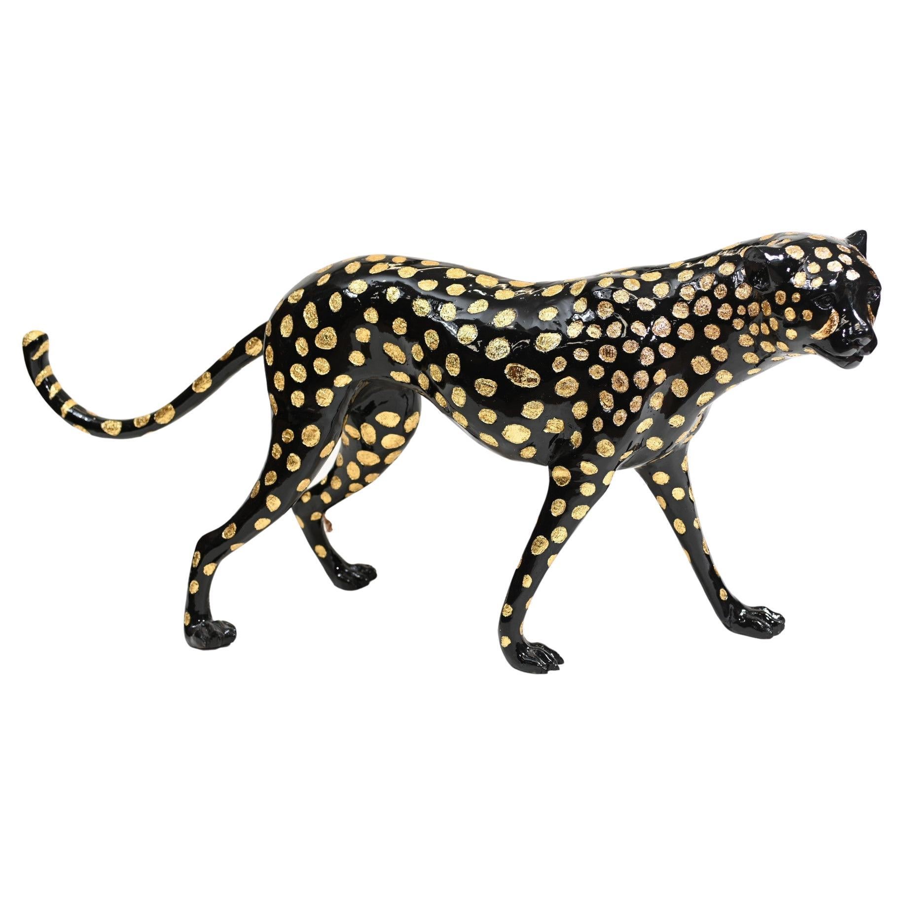 Bronze Black Panther Statue Art Deco Cat For Sale
