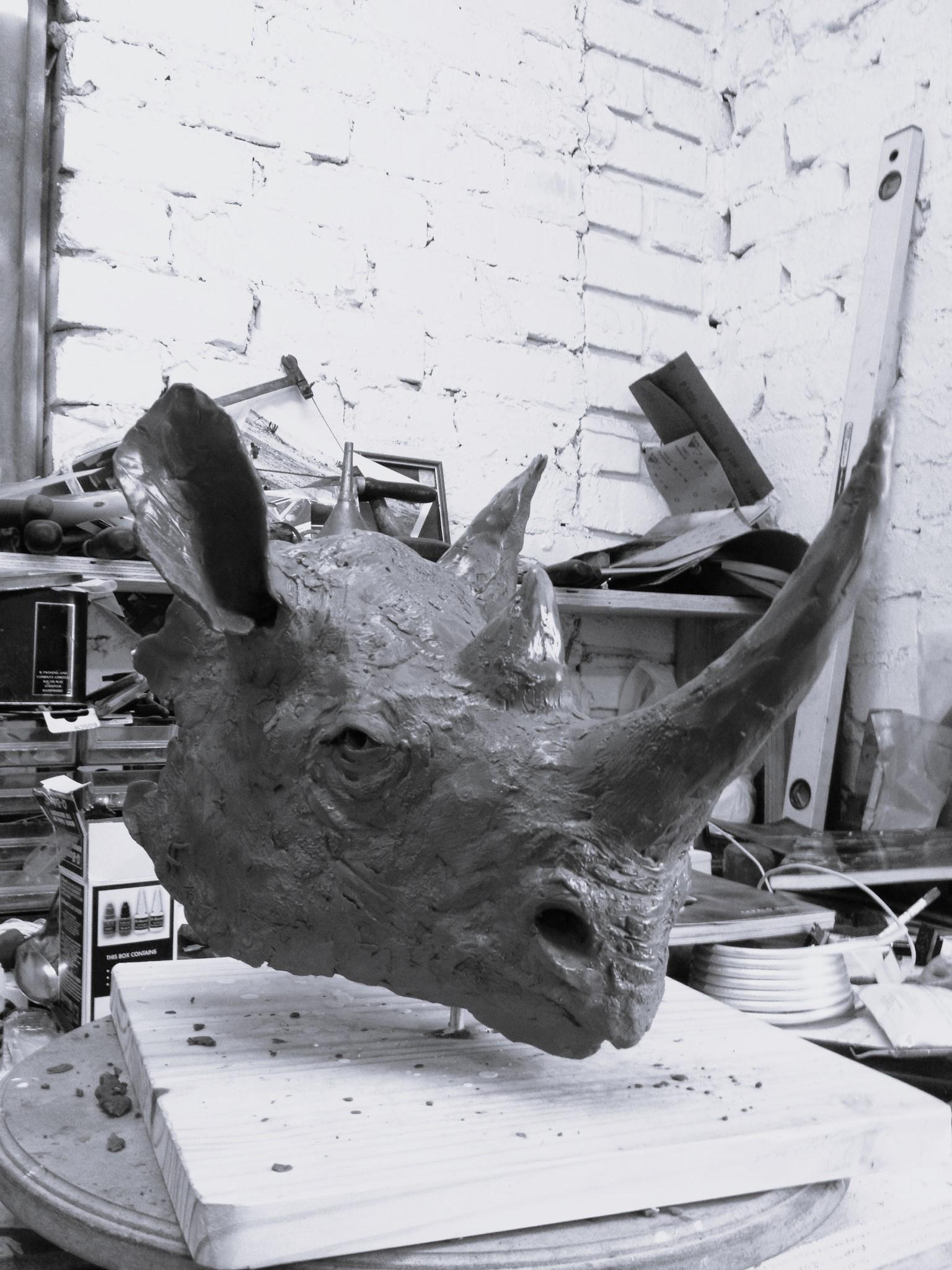 Contemporary Bronze Black Rhino Bust Sculpture For Sale