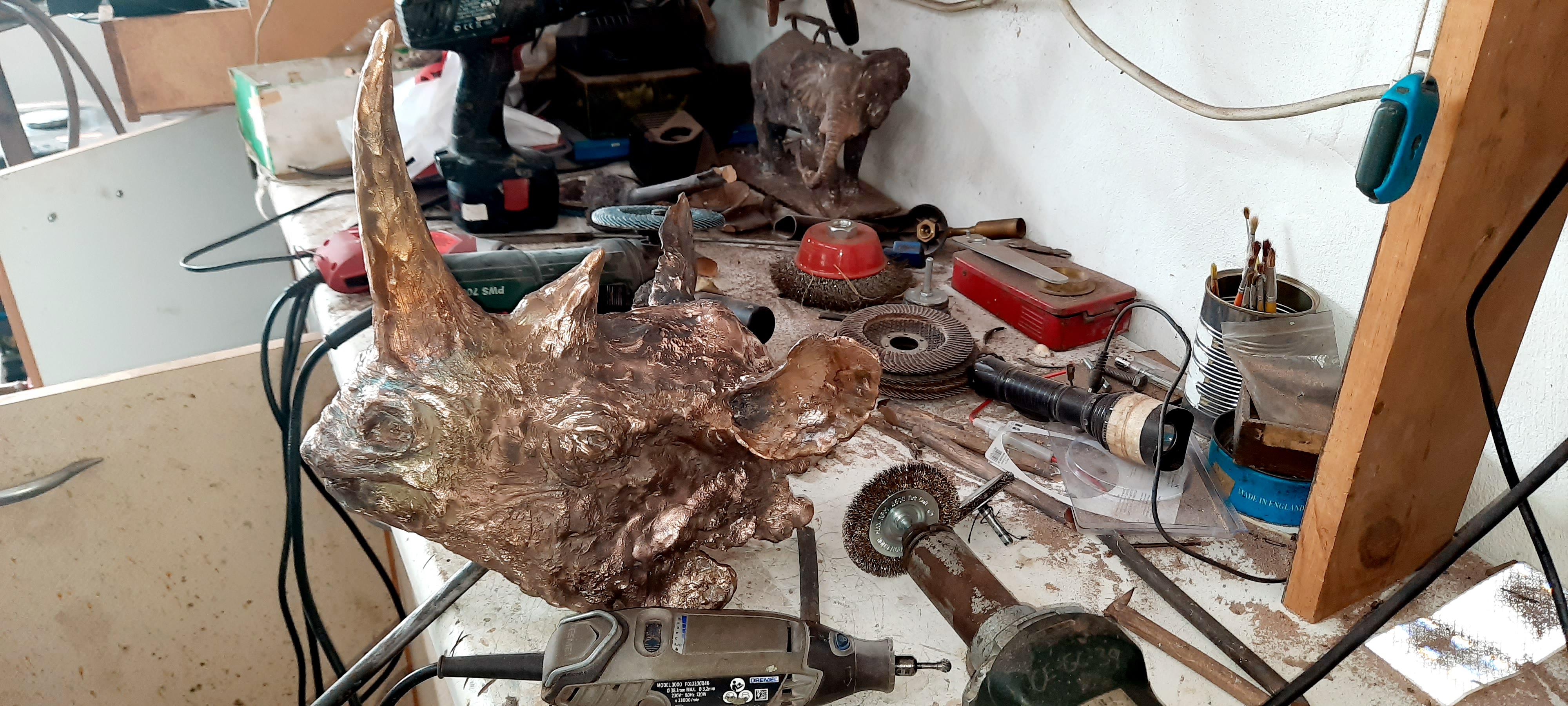 Bronze Black Rhino Bust Sculpture For Sale 1