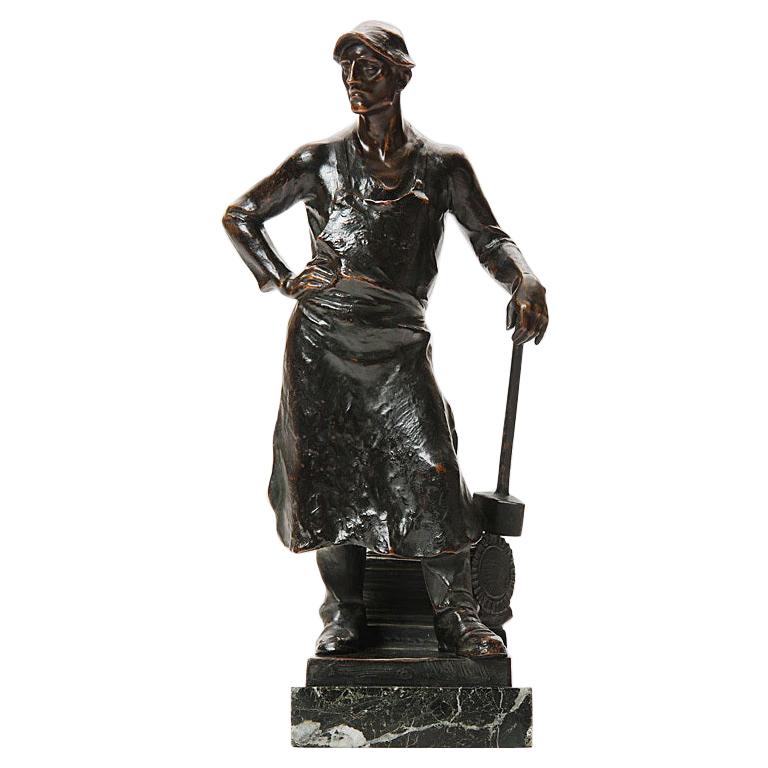 Bronze Blacksmith Sculpture by Adolph Joseph Pohl For Sale