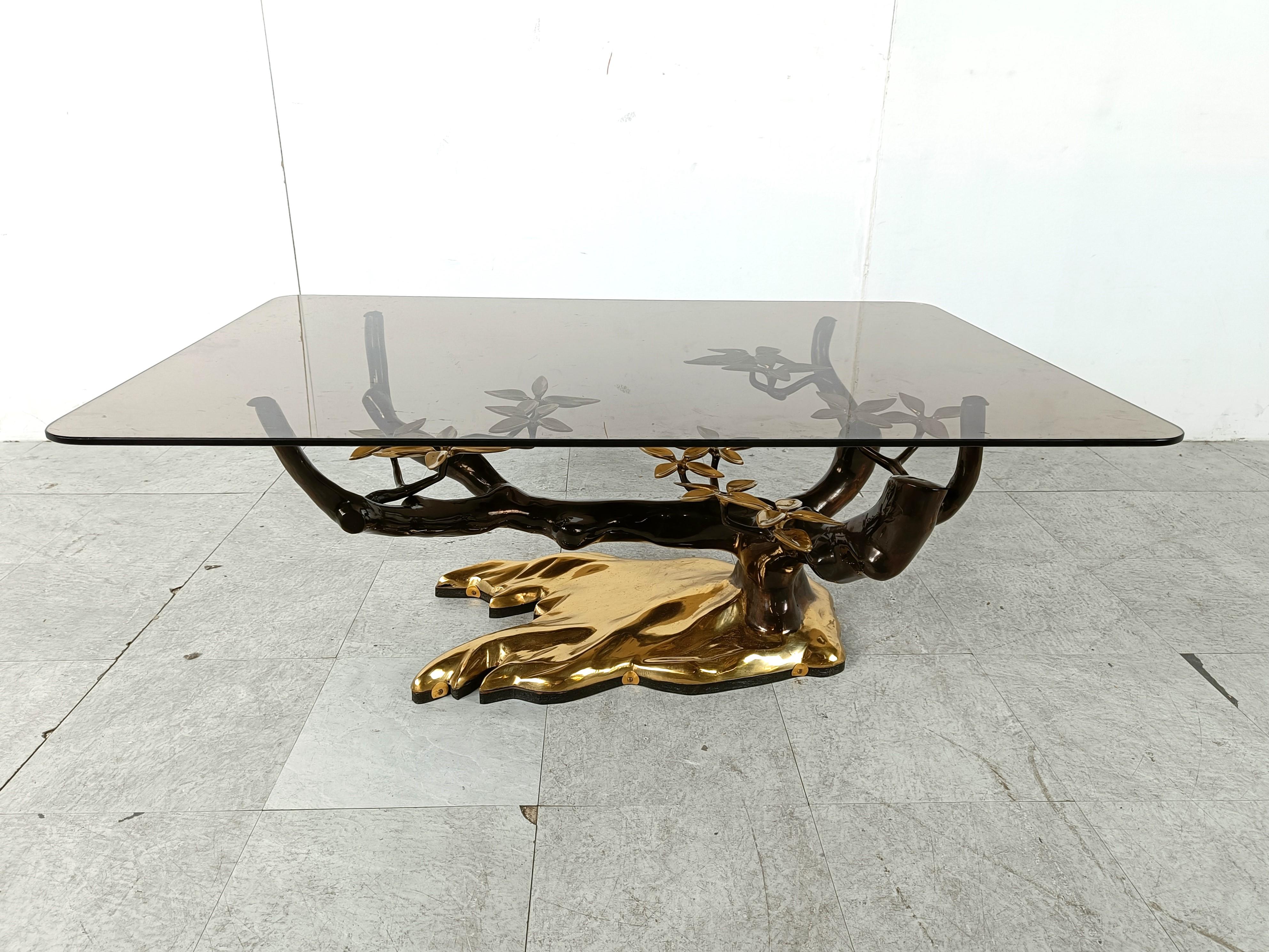 Hollywood Regency Bronze bonsai coffee table by Willy daro, 1970s