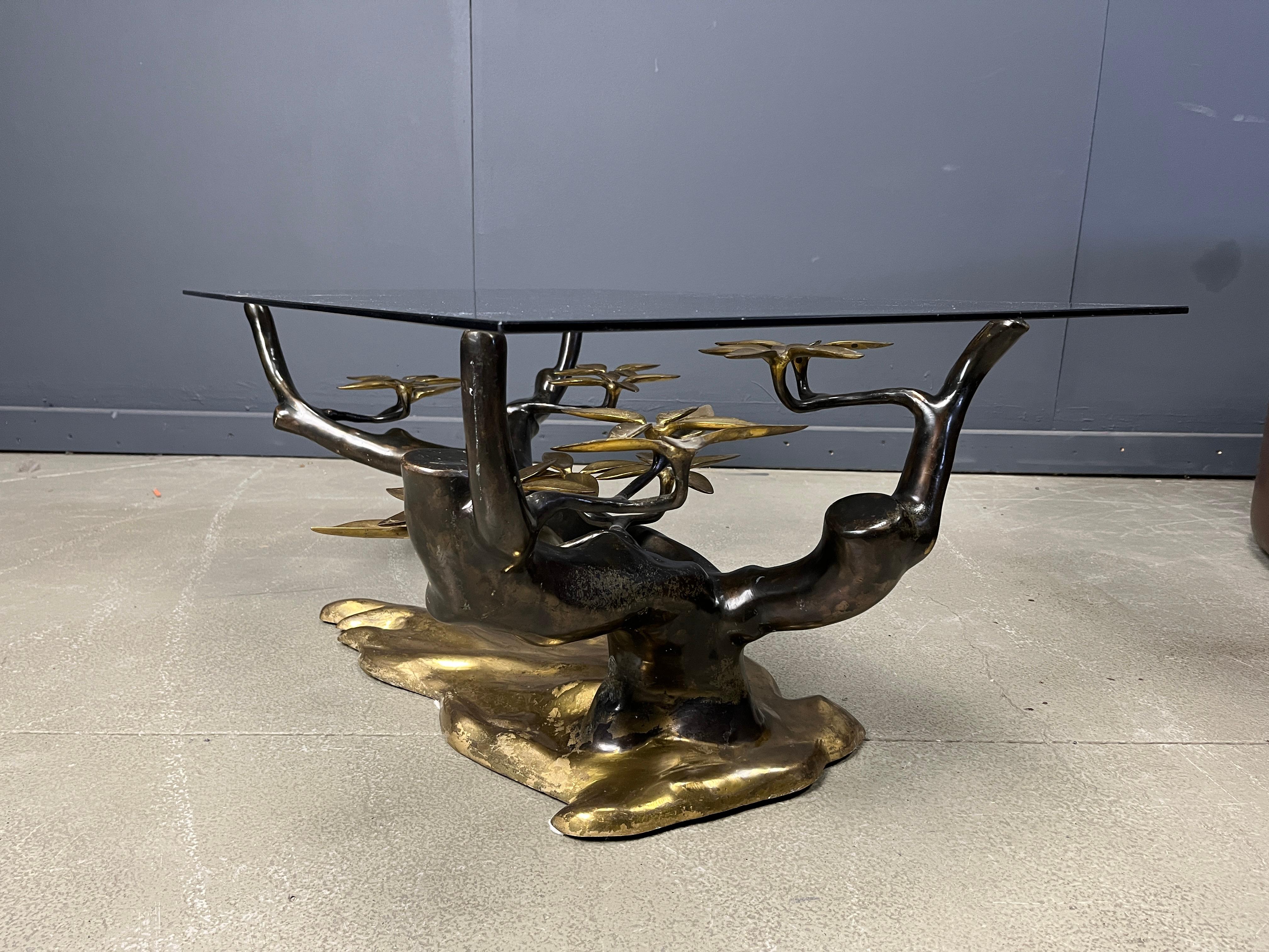 Laiton Bronze bonsai coffee table by Willy daro, 1970s en vente