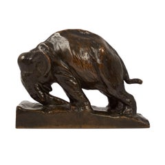 Bronze Bookend Sculpture "Pushing Elephant" by Mahonri M. Young, Cast by Gorham