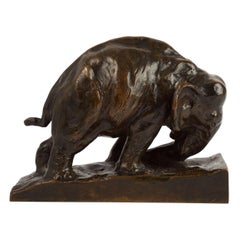 Used Bronze Bookend Sculpture "Pushing Elephant" by Mahonri M. Young, Cast by Gorham