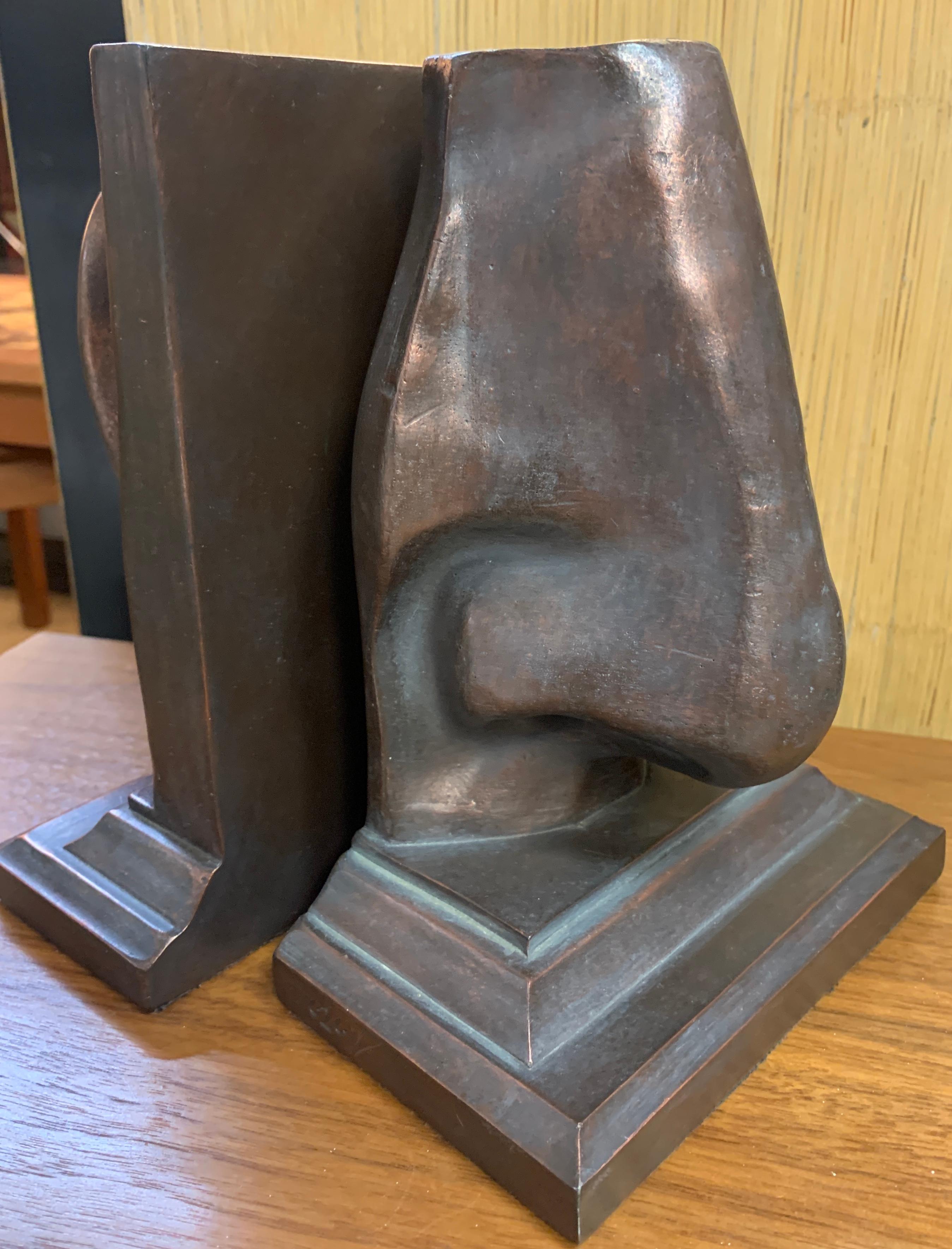 Mid-Century Modern Bookends in Ear and Nose Shapes with Bronze Look 