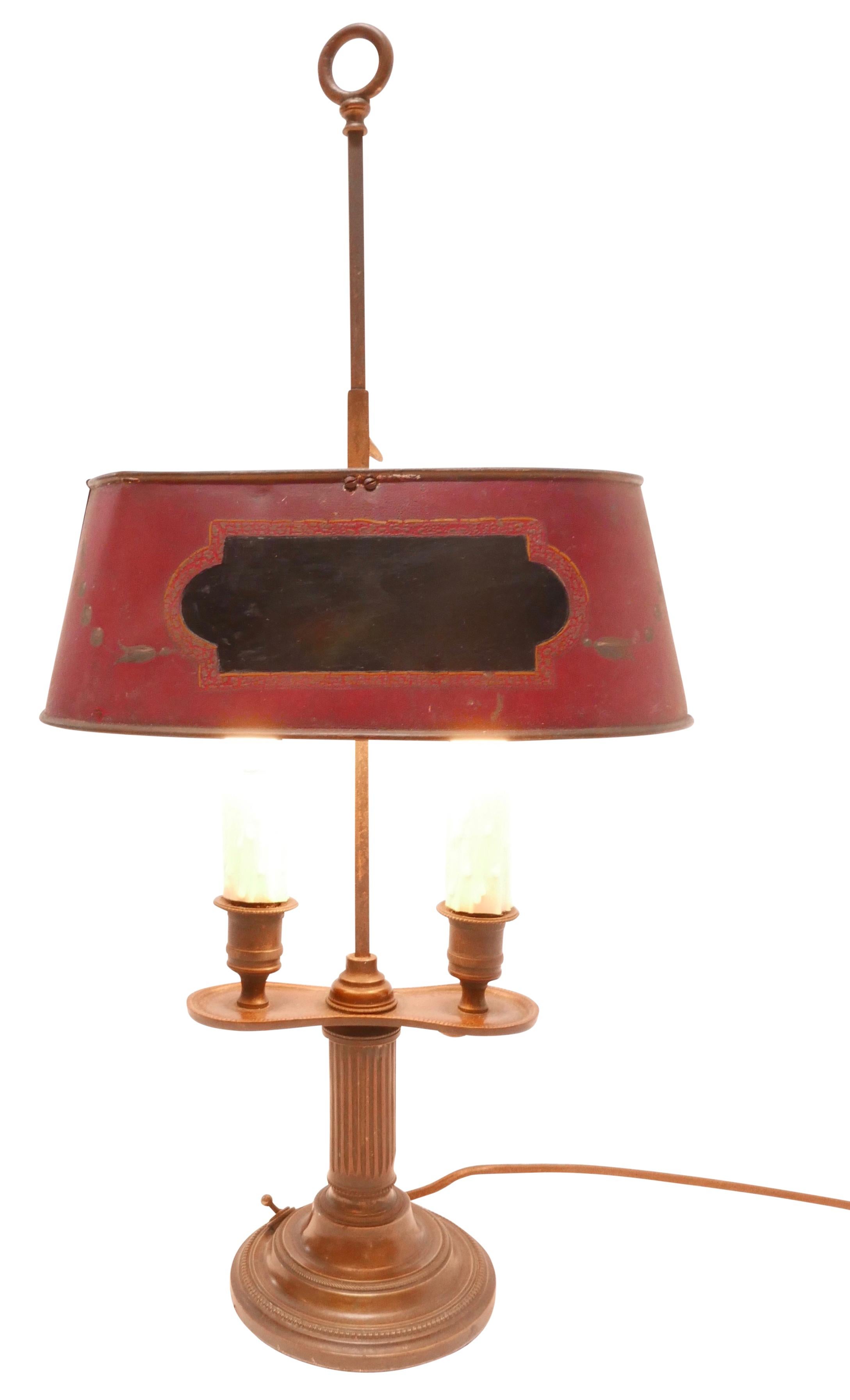 Bronze Bouillotte Lamp with Red Tole Shade, French, circa 1800 For Sale 1