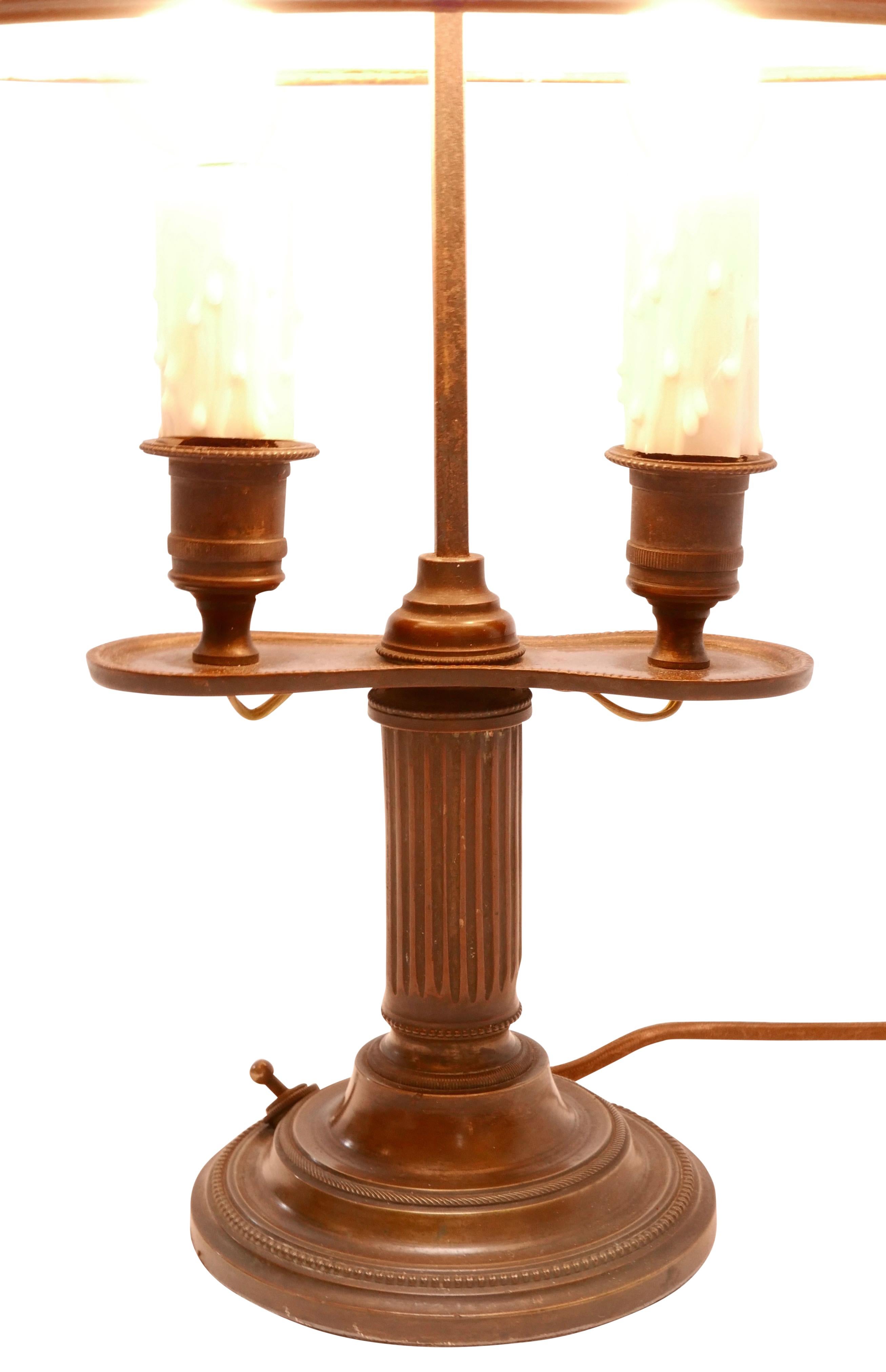 Bronze Bouillotte Lamp with Red Tole Shade, French, circa 1800 For Sale 2