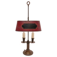 Antique Bronze Bouillotte Lamp with Red Tole Shade, French, circa 1800