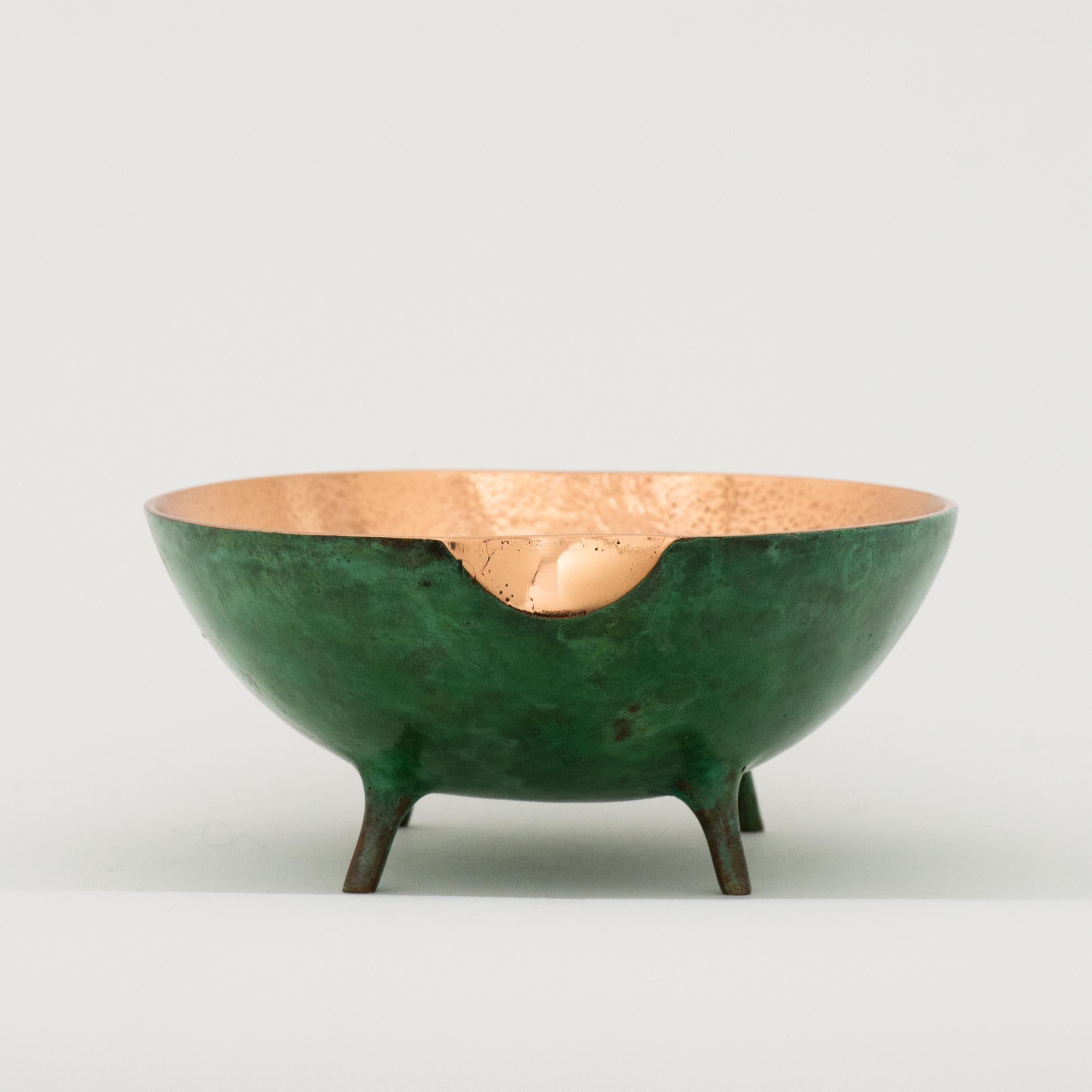 Organic Modern Verdigris Bronze Decorative Bowl with Legs, Vide-Poche For Sale