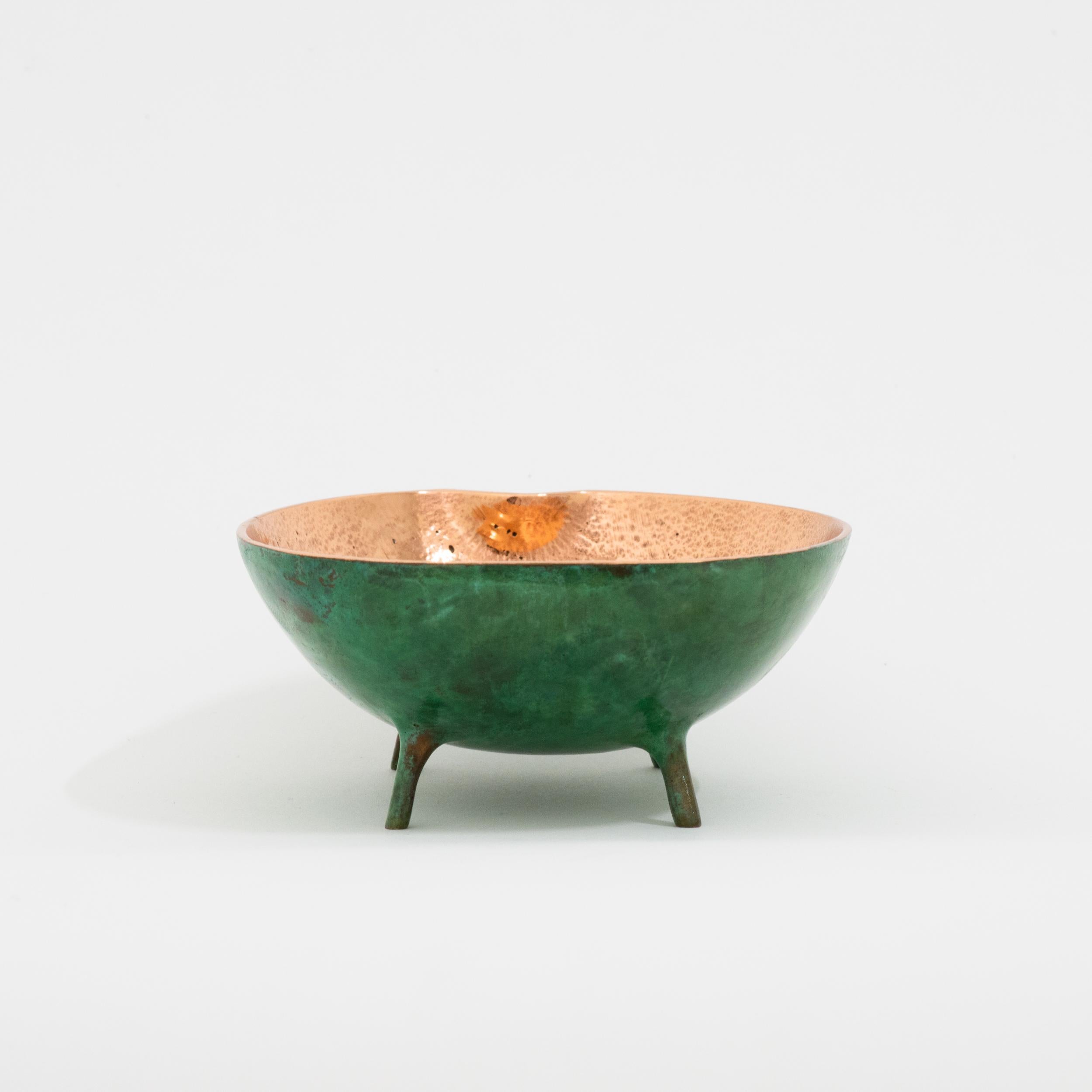 Contemporary Verdigris Bronze Decorative Bowl with Legs, Vide-Poche For Sale
