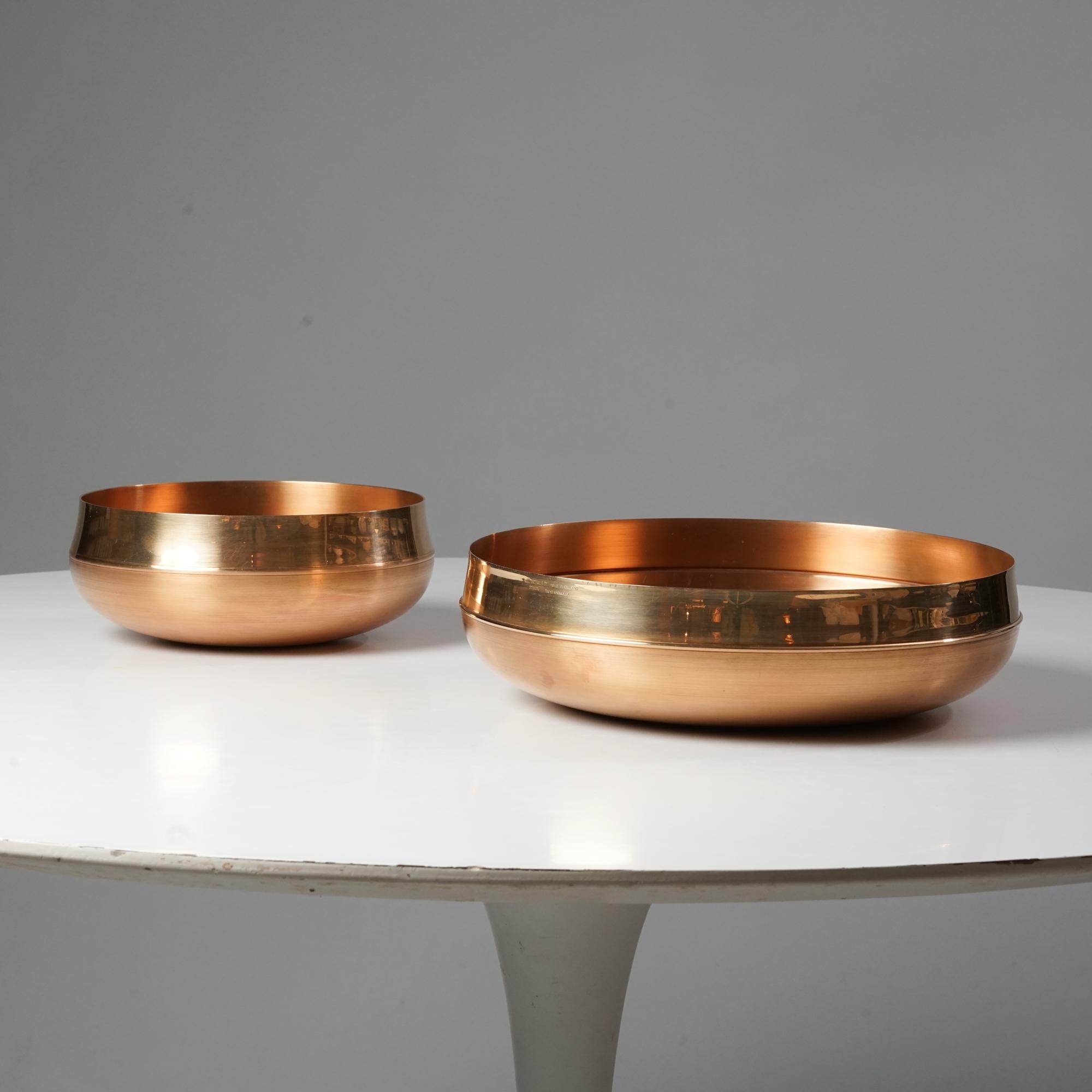 Bronze bowls model TW 446 & 448 designed by Tapio Wirkkala, manufactured by Kultakeskus Oy, 1970s. Marked. Good vintage condition, minor patina and wear consistent with age and use. The bolws are sold as a set. 