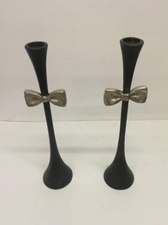 Bronze Bowtie Pair of Candlesticks by Carl Gillberg