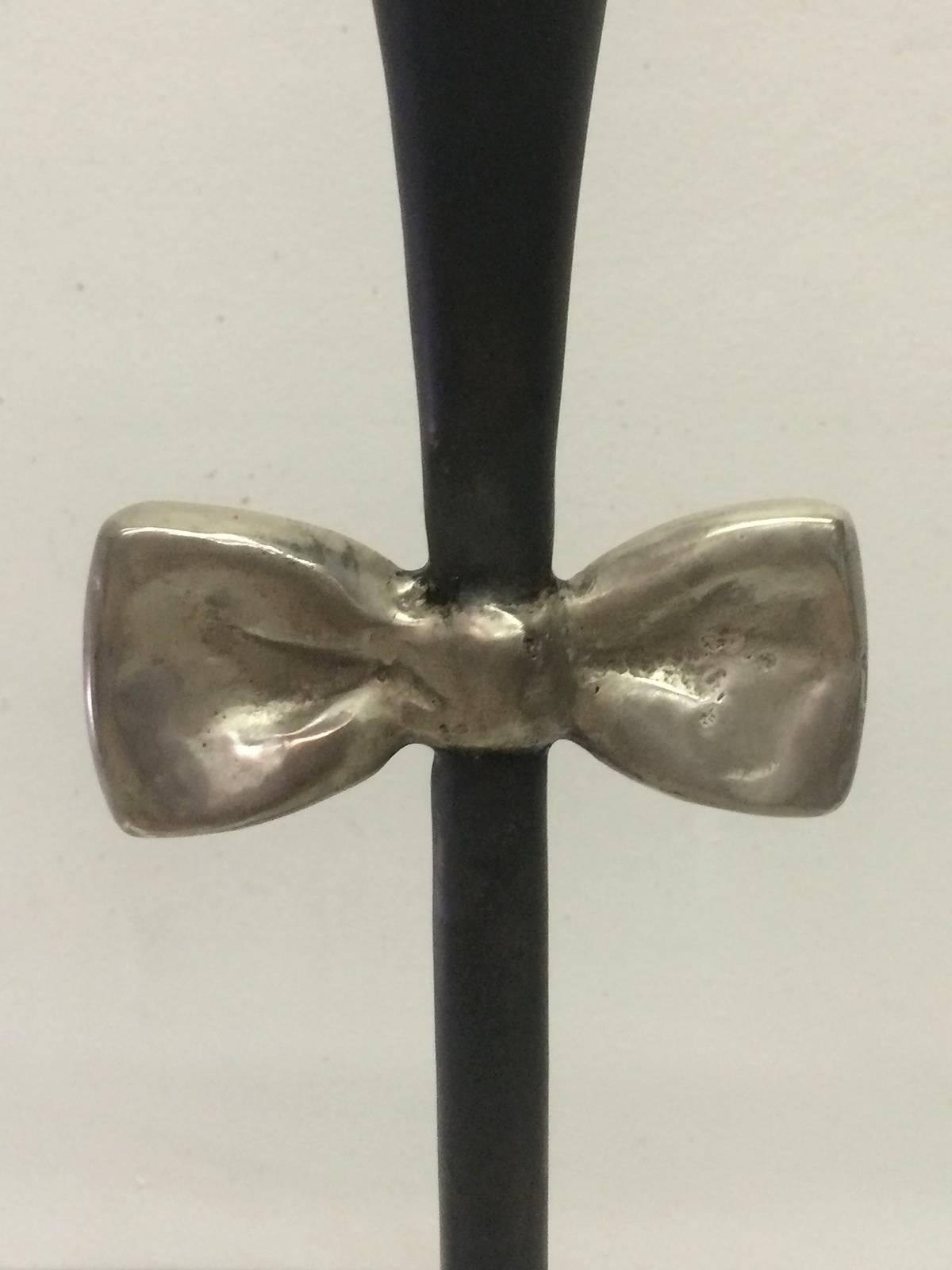 Silvered Bronze Bowtie Pair of Candlesticks by Carl Gillberg