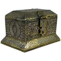 Antique Bronze Box Inlaid with Silver and Copper, Syria, 1900s-1920s