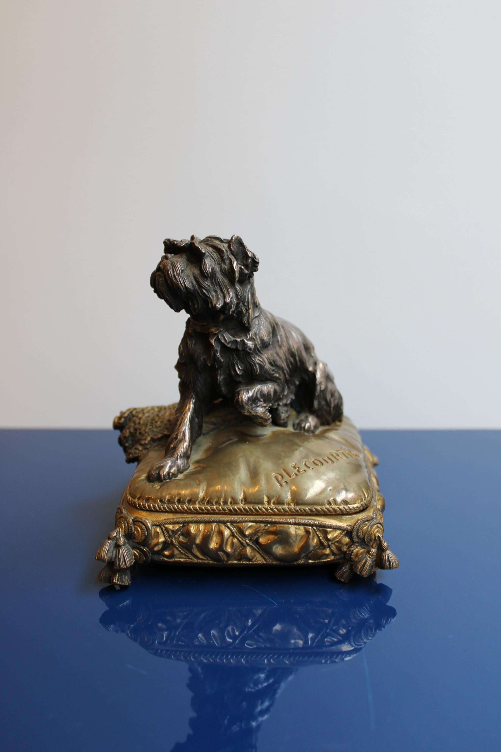French Bronze Box with Dog by Prosper Lecourtier