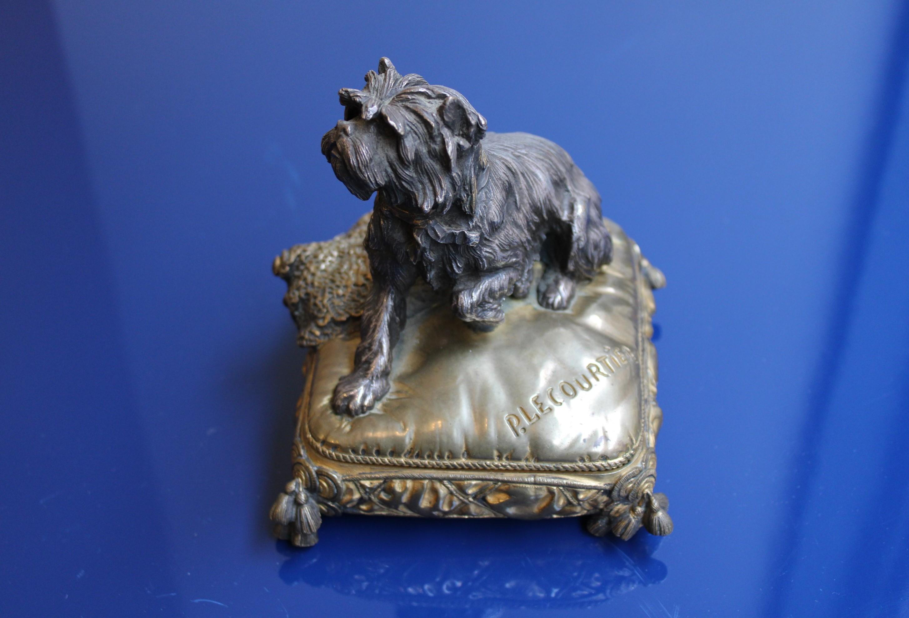 19th Century Bronze Box with Dog by Prosper Lecourtier