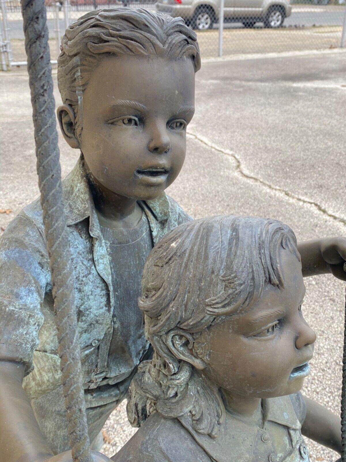 20th Century Bronze Boy and Girl Children Swinging Garden Outdoor Statue Sculpture For Sale