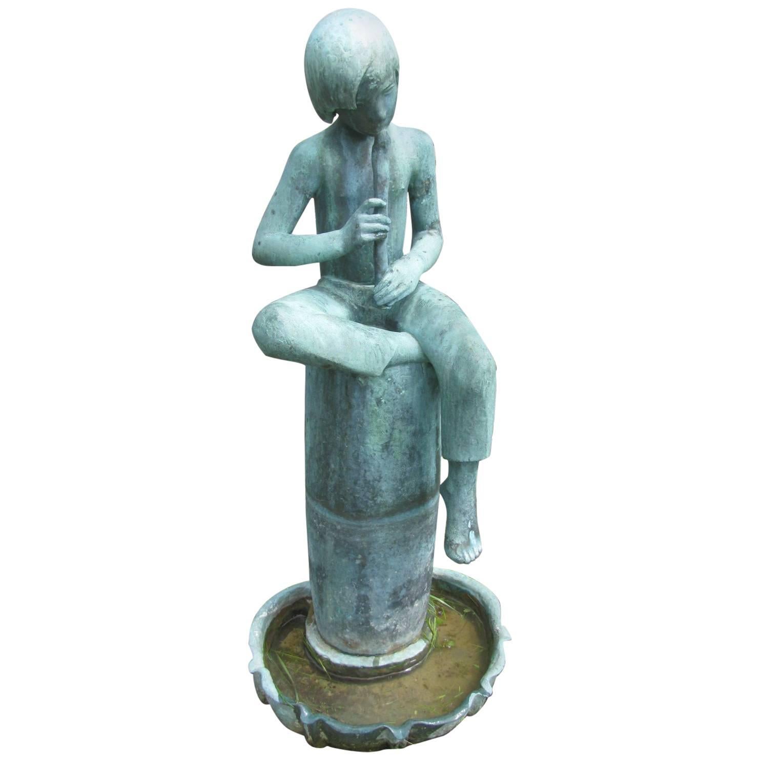 Bronze Boy Flutist Mid Century Fountain by Sylvia Shaw Judson