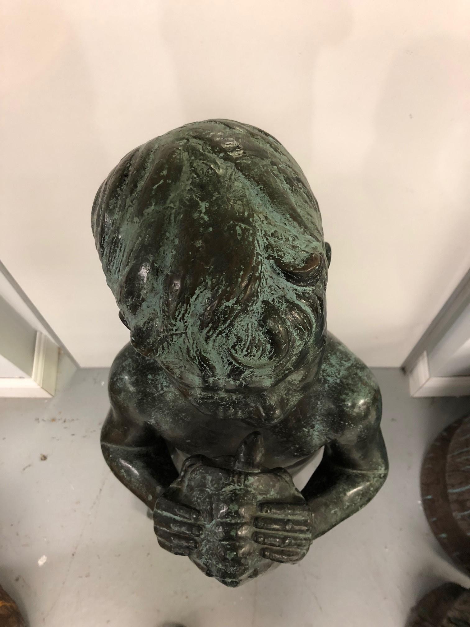 Bronze Boy Holding a Turtle Signed by Edward Fenno Hoffman, III 1954 For Sale 3