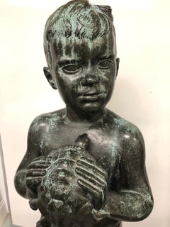 Bronze Boy Statue Holding a Turtle Signed by Edward Fenno Hoffman, III 1954