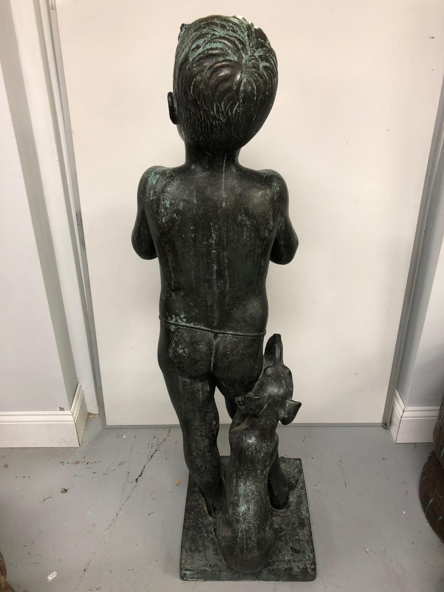 North American Bronze Boy Statue Holding a Turtle Signed by Edward Fenno Hoffman, III 1954 For Sale