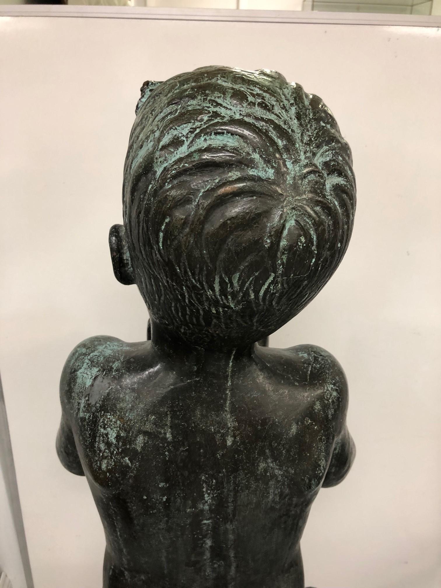 Bronze Boy Statue Holding a Turtle Signed by Edward Fenno Hoffman, III 1954 In Good Condition For Sale In Stamford, CT