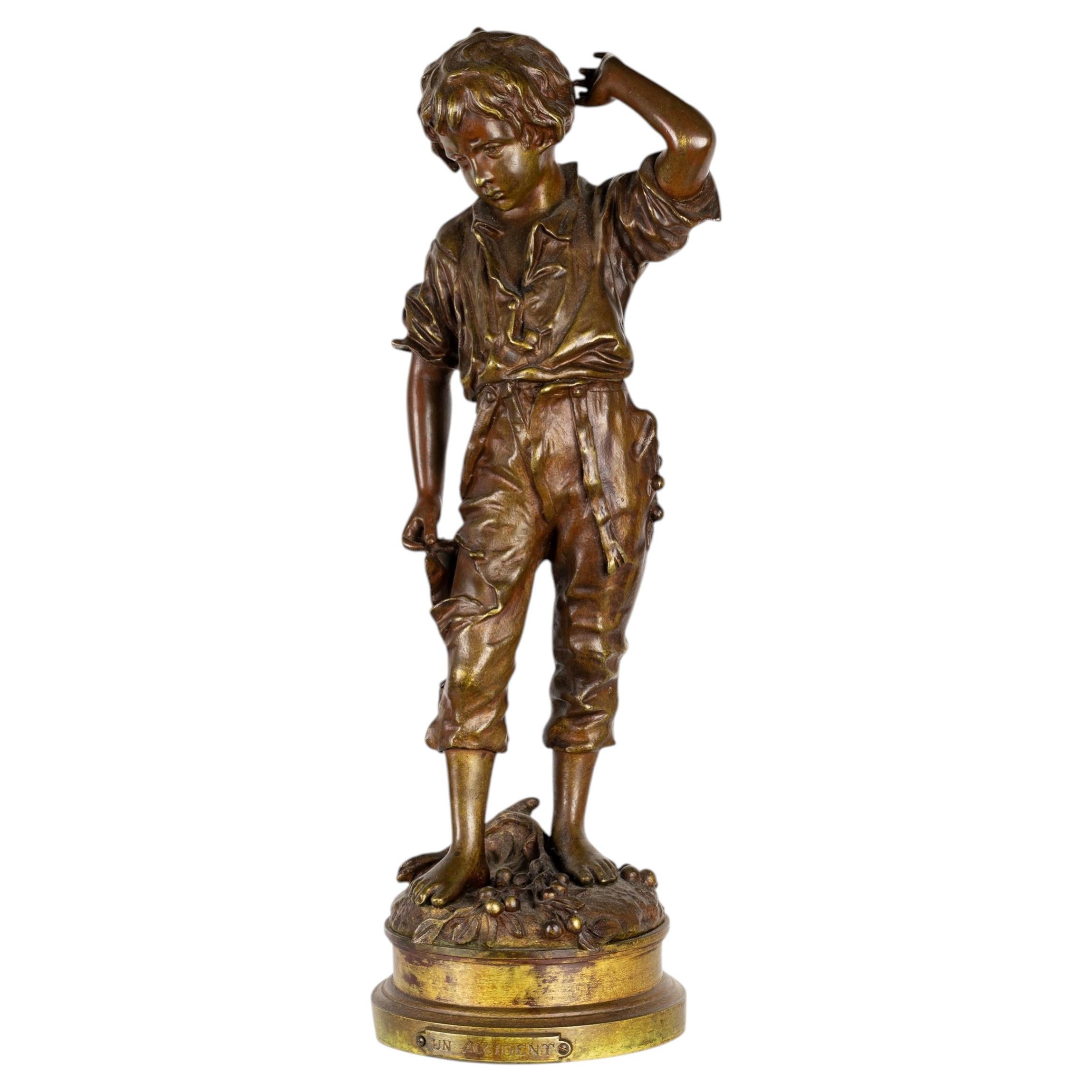 Bronze Boy Sculpture by Charles Anfrie, 19th Century, French Art, 42cm