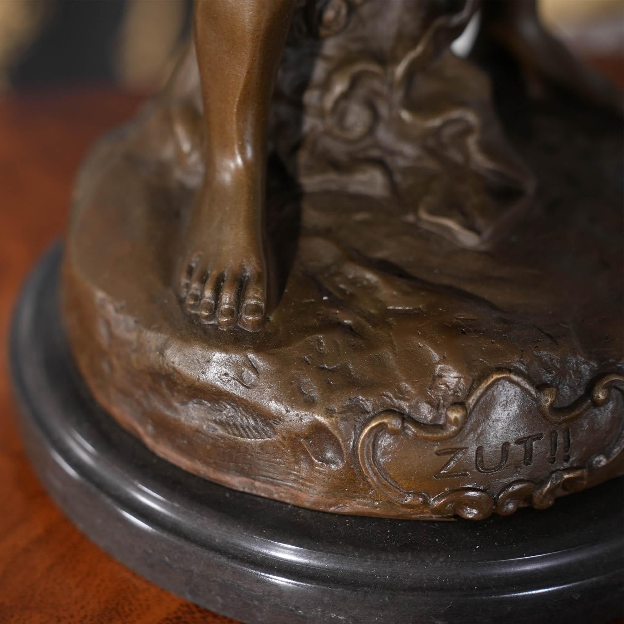 Bronze Boy Thumbing Nose on Marble Base For Sale 2