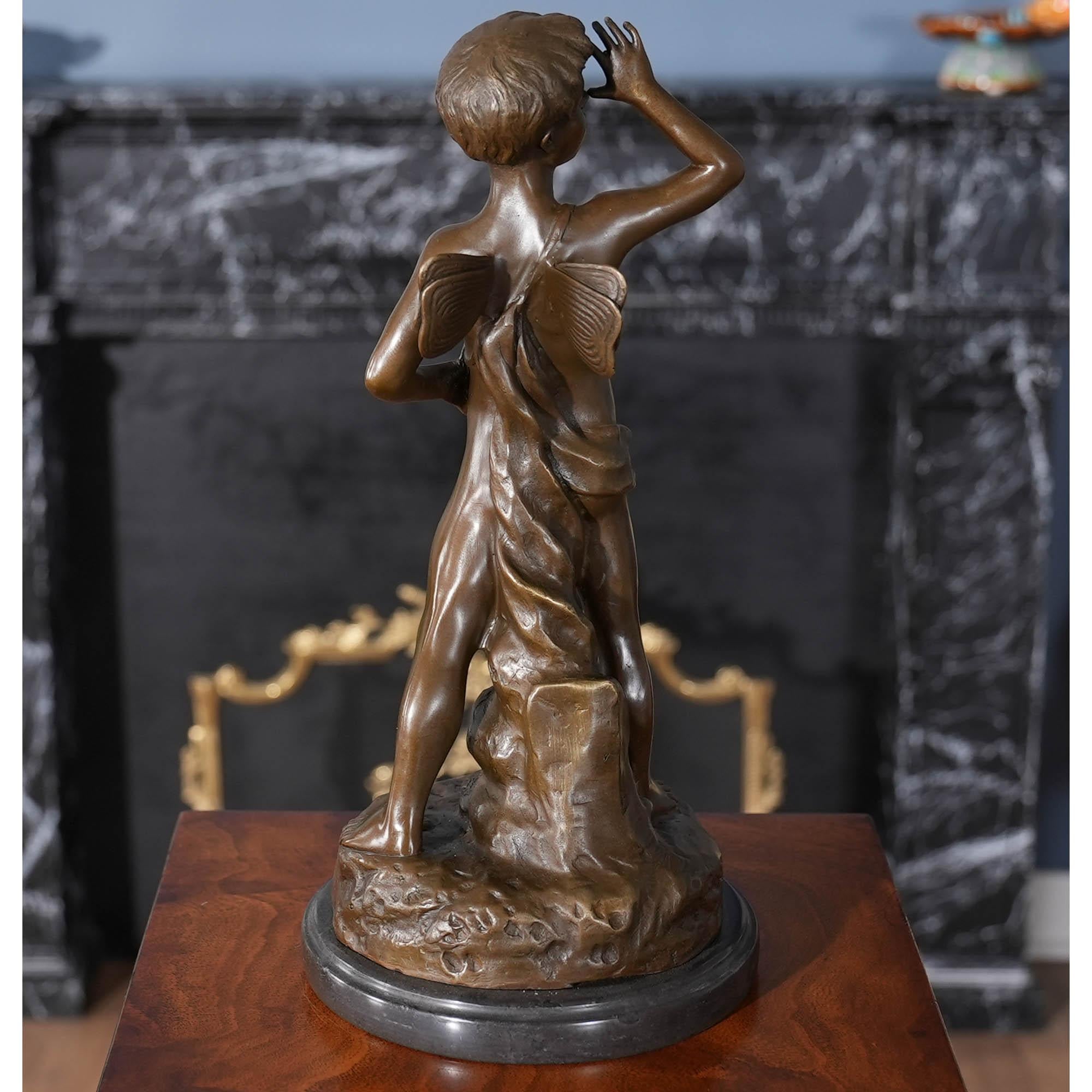 Bronze Boy Thumbing Nose on Marble Base For Sale 4