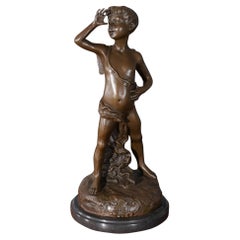 Bronze Boy Thumbing Nose auf Marmorsockel, Bronze