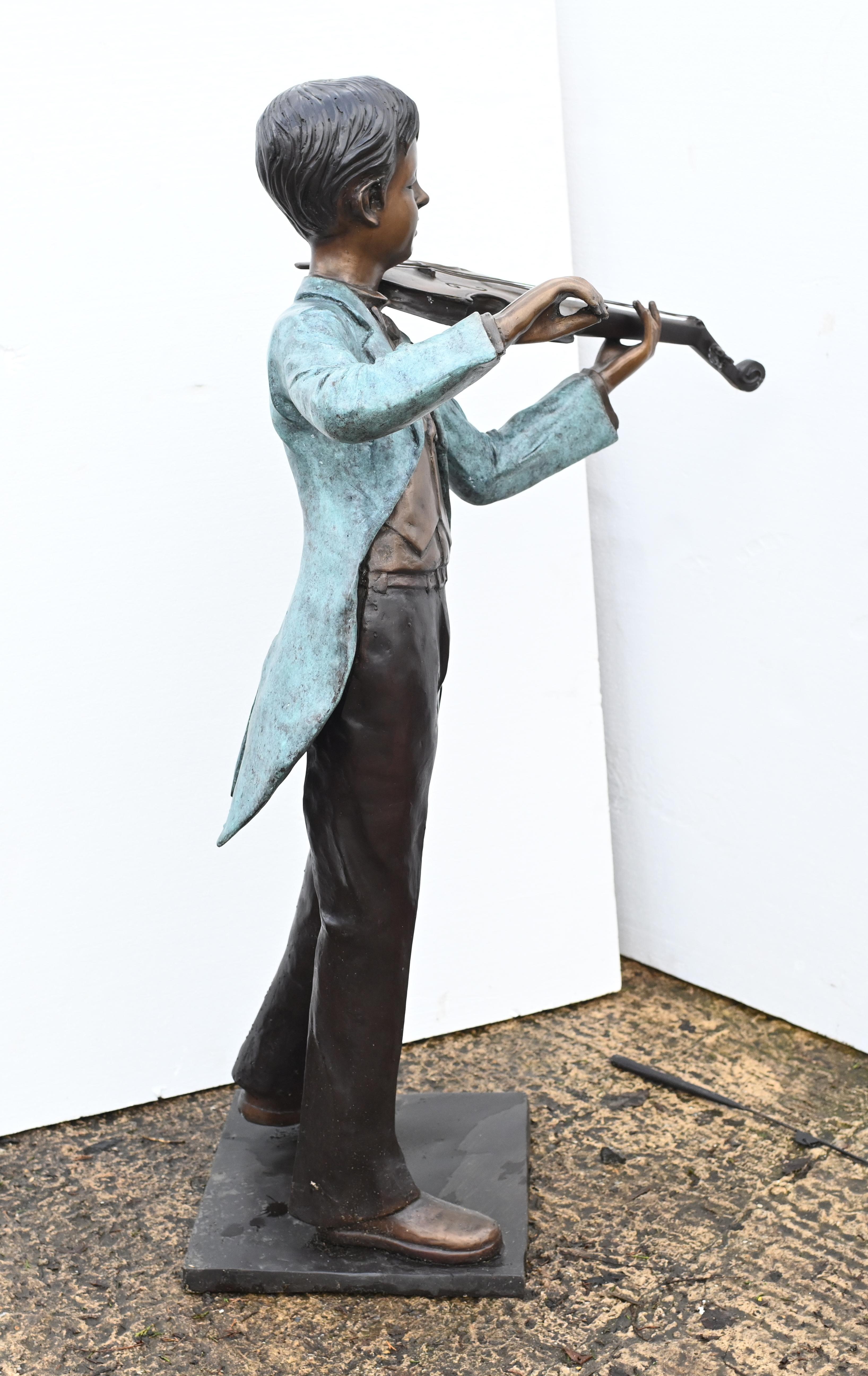 Bronze Boy Violin Player Amadeus Mozart Statue For Sale 6