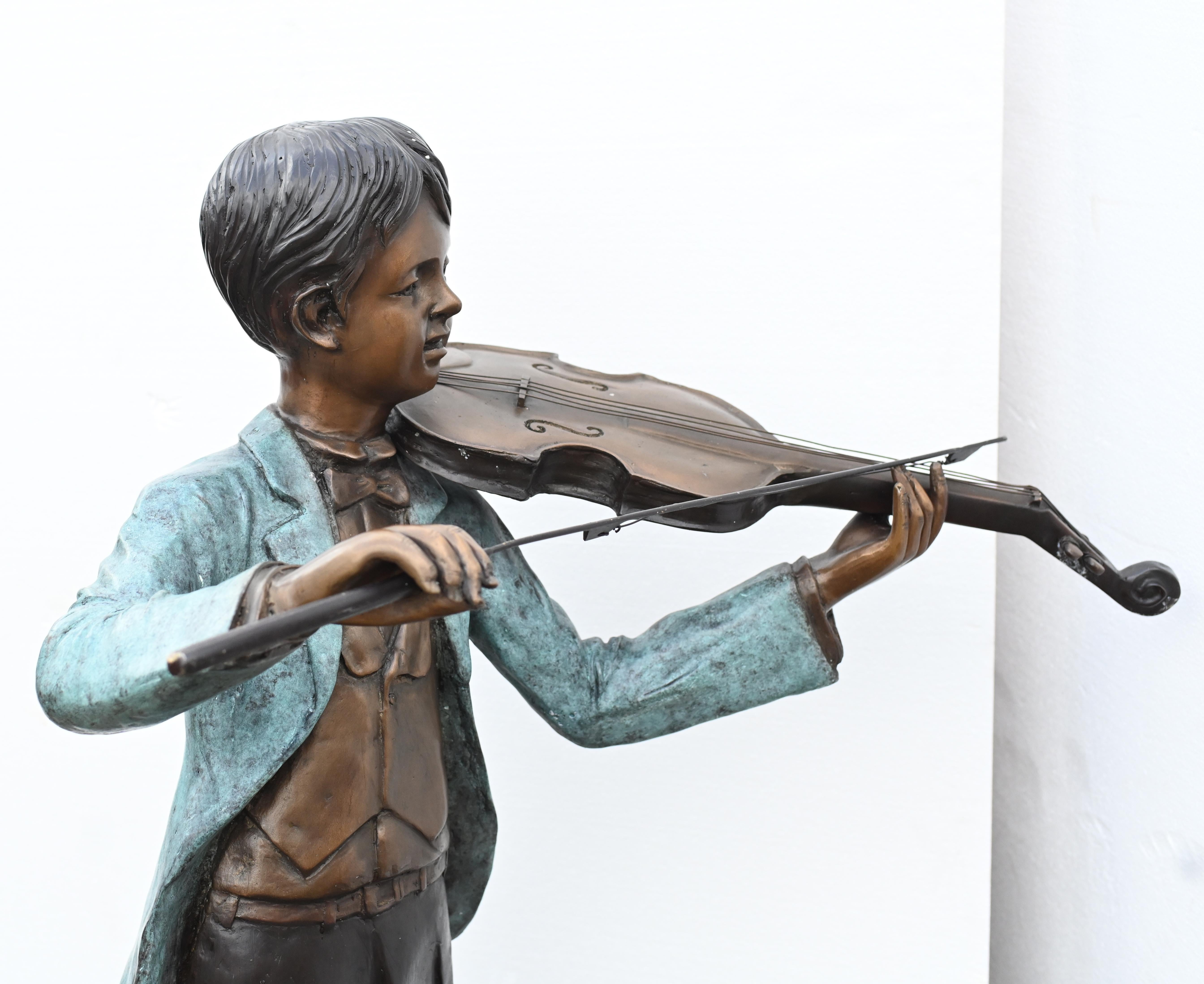 Bronze Boy Violin Player Amadeus Mozart Statue For Sale 7